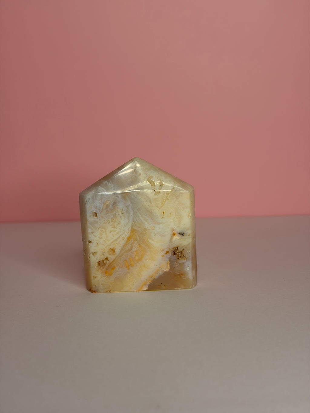 Pink Plume Agate Domino Tower -A