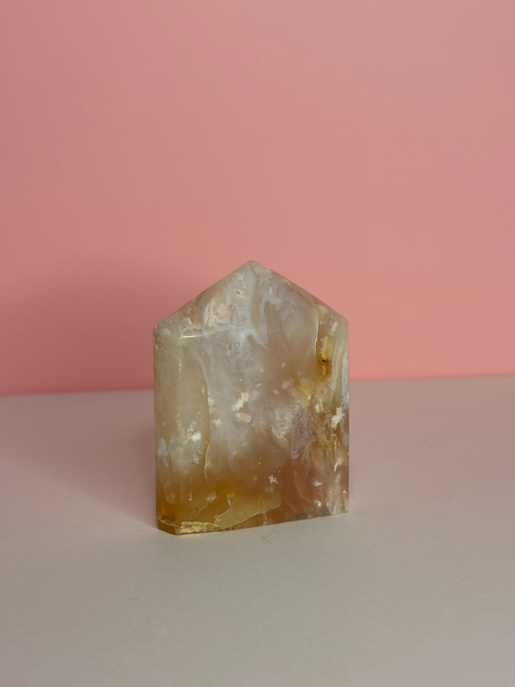 Pink Plume Agate Domino Tower - D