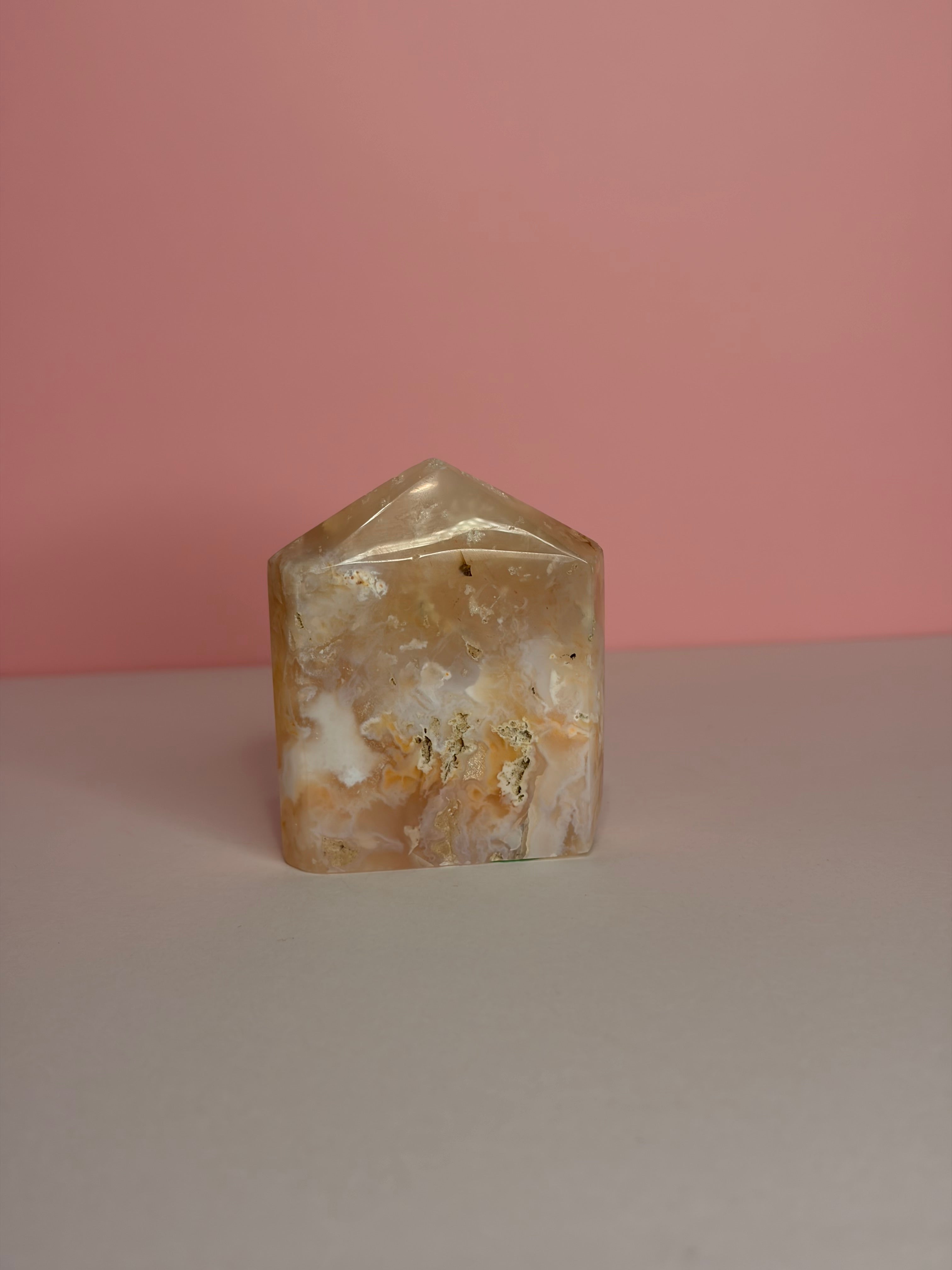 Pink Plume Agate Domino Tower - B