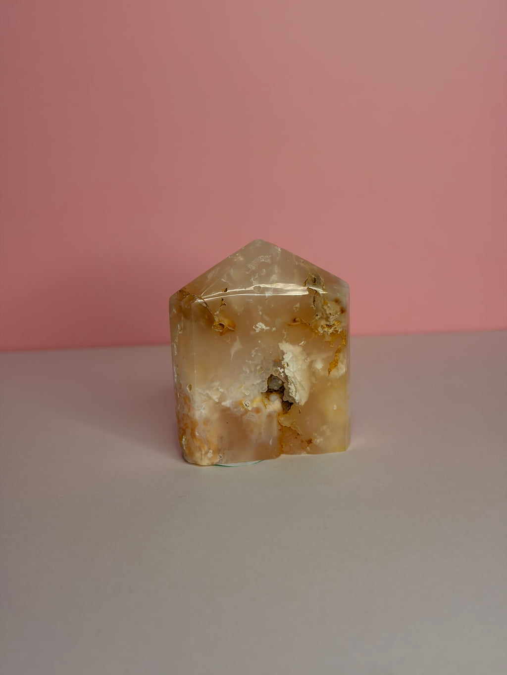 Pink Plume Agate Domino Tower - B