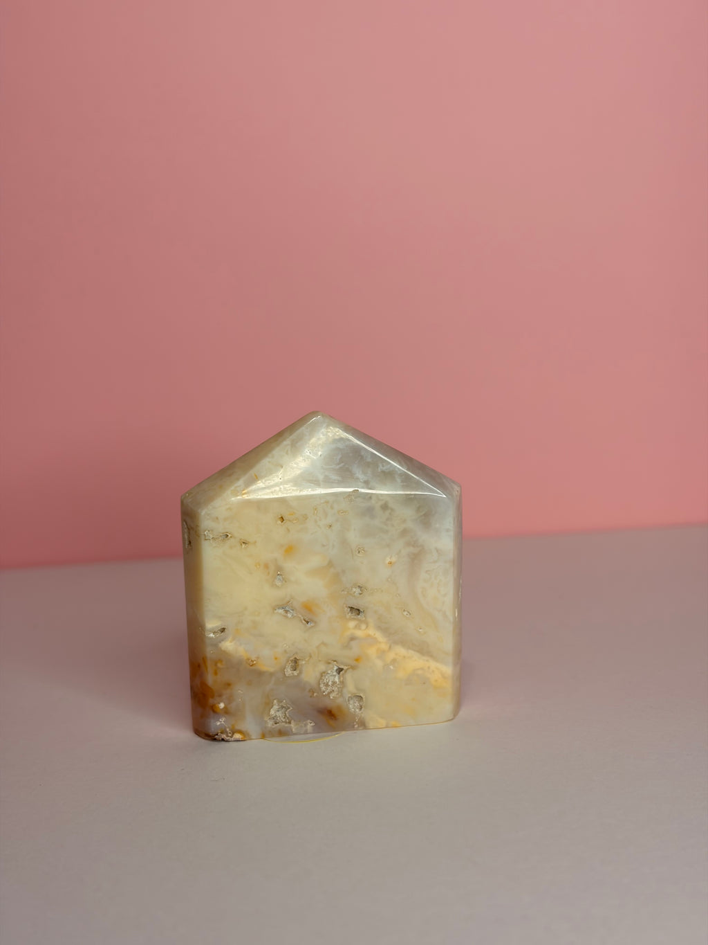 Pink Plume Agate Domino Tower -A