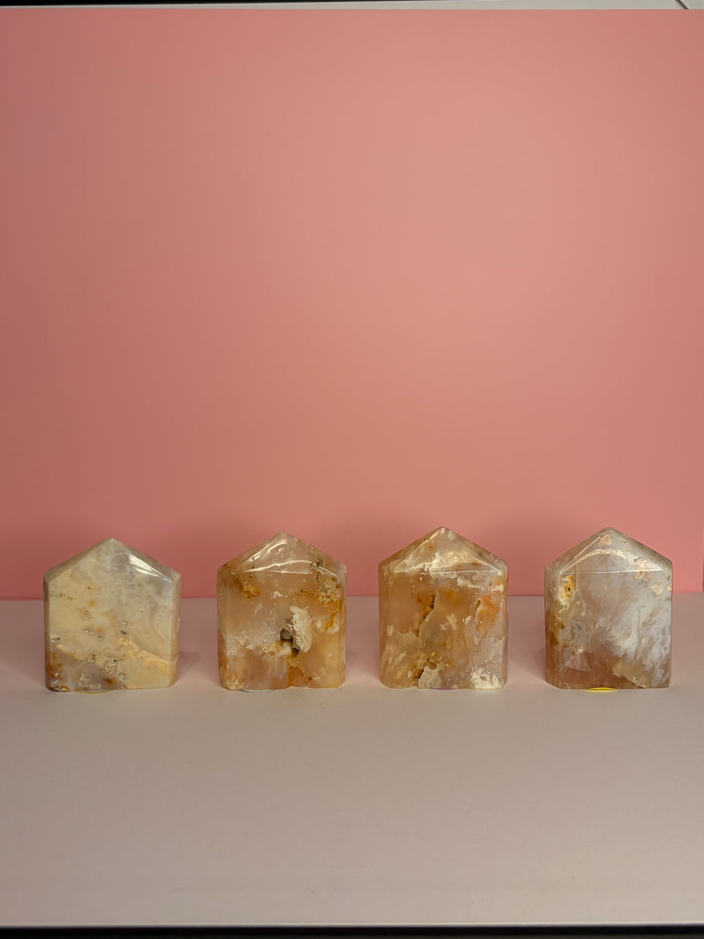 Pink Plume Agate Domino Tower - D