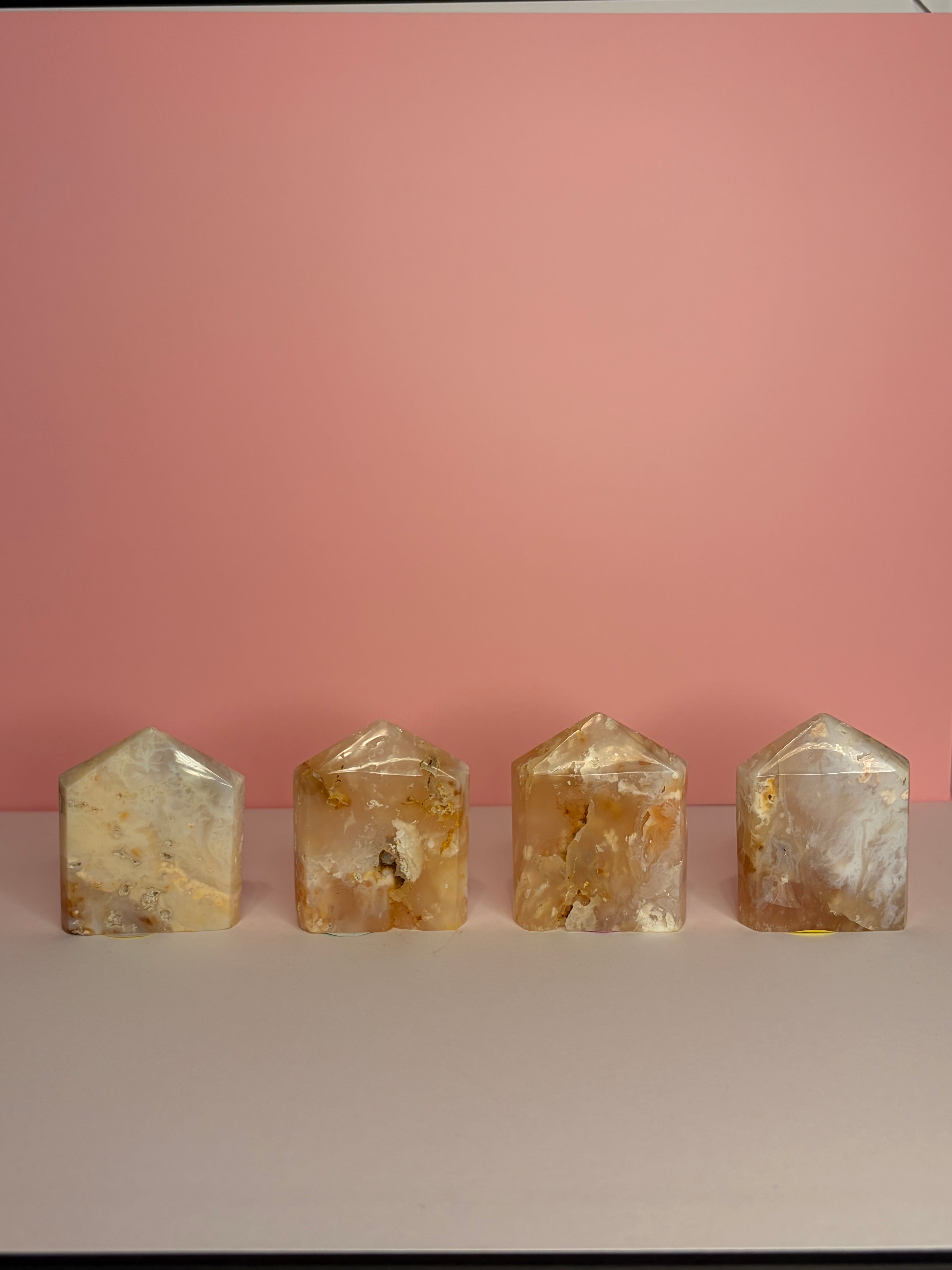 Pink Plume Agate Domino Tower - D