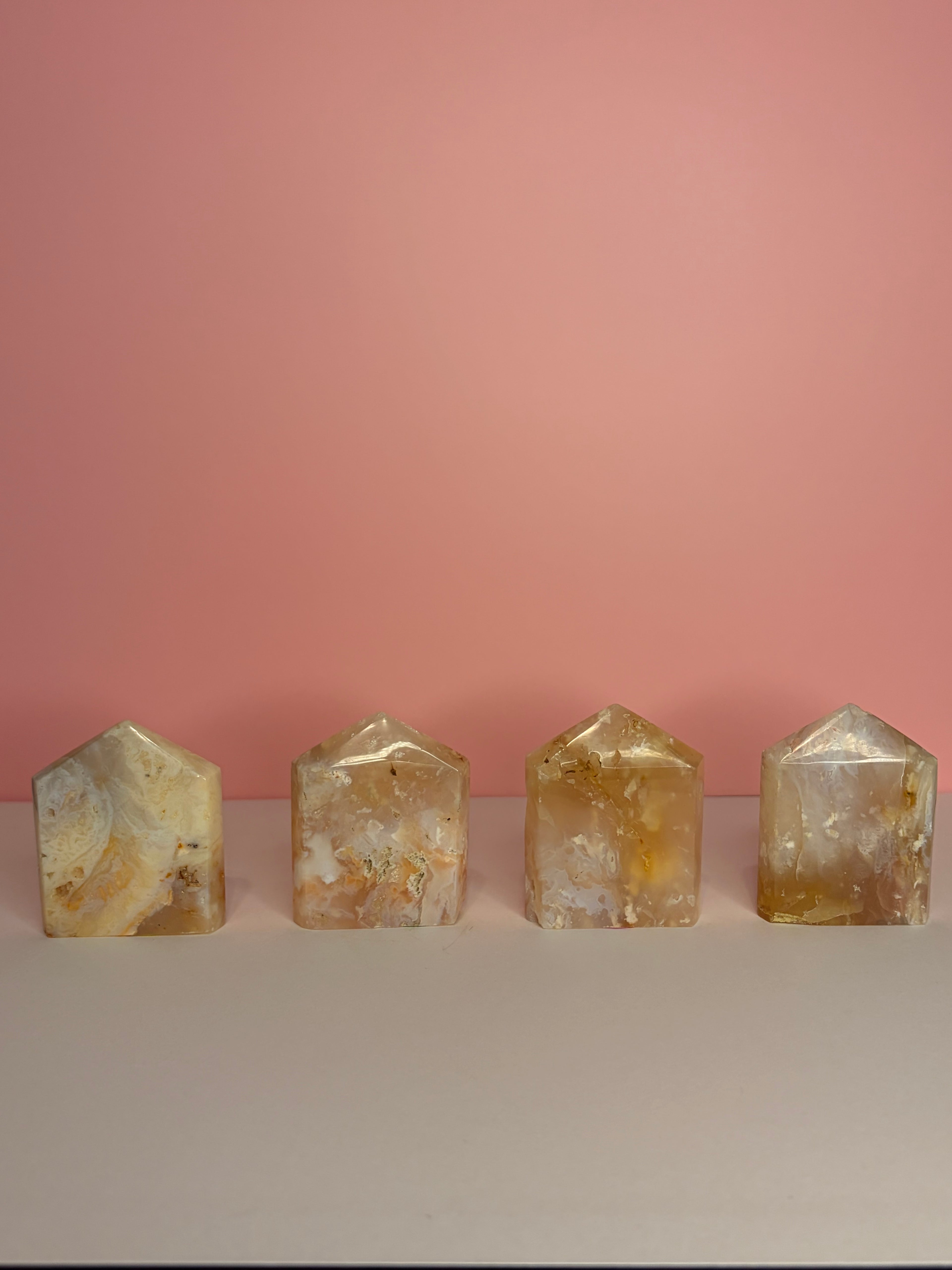 Pink Plume Agate Domino Tower - B