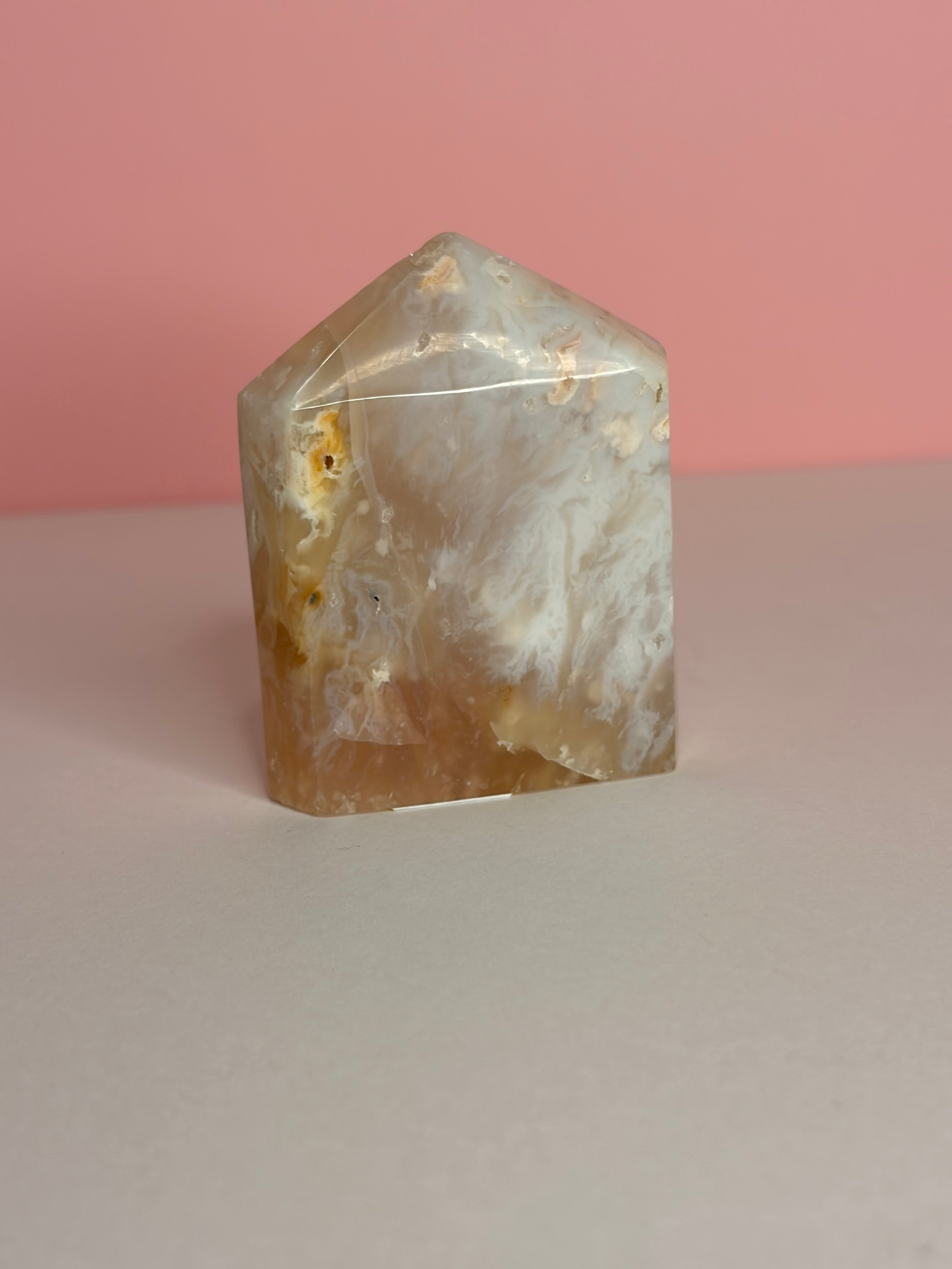 Pink Plume Agate Domino Tower - D
