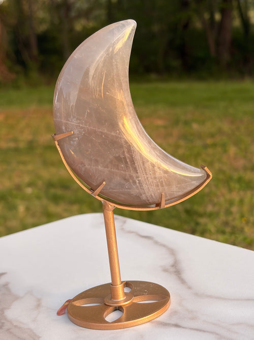 Blue Rose Quartz Moon on Stand