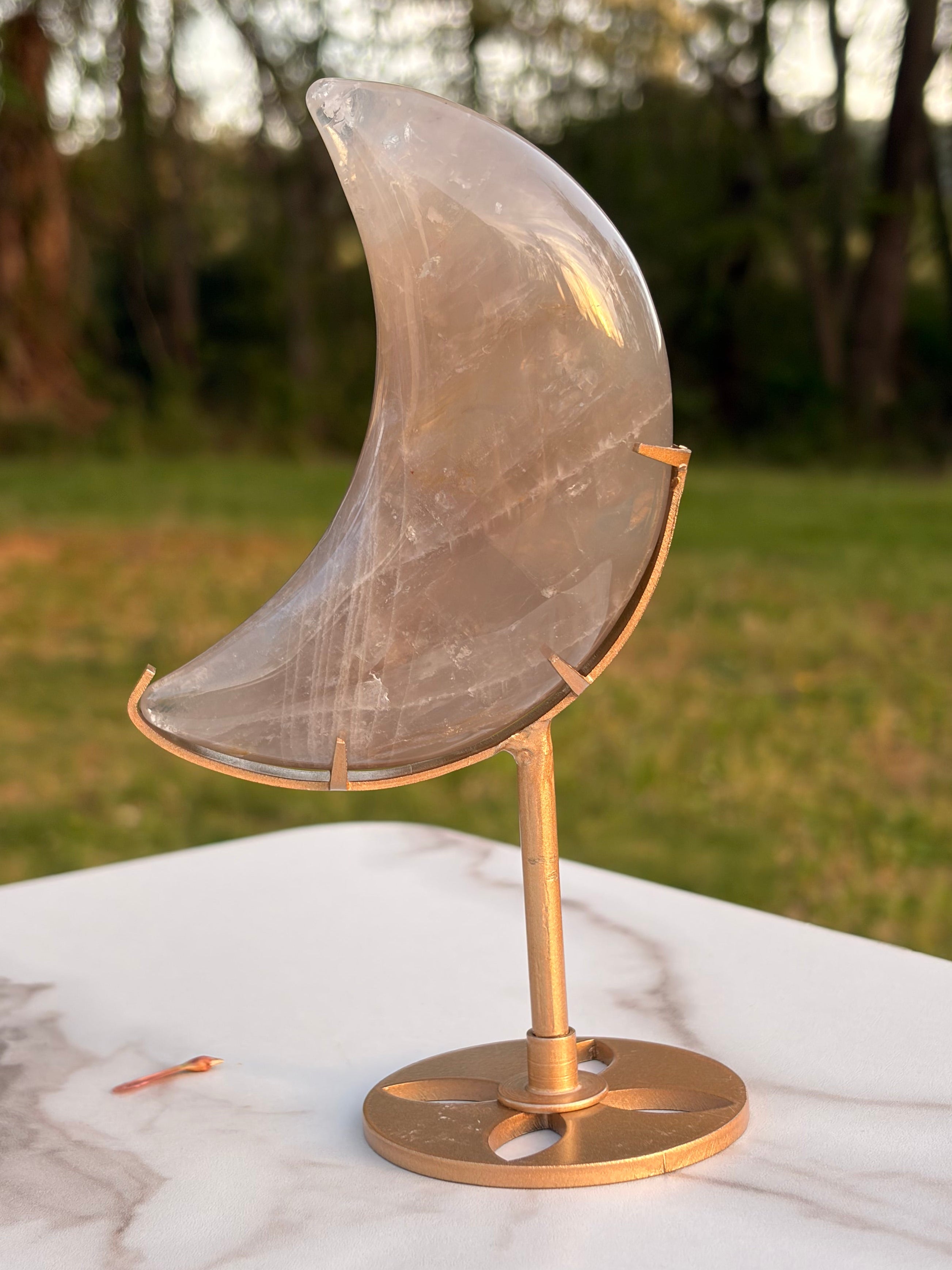 Blue Rose Quartz Moon on Stand