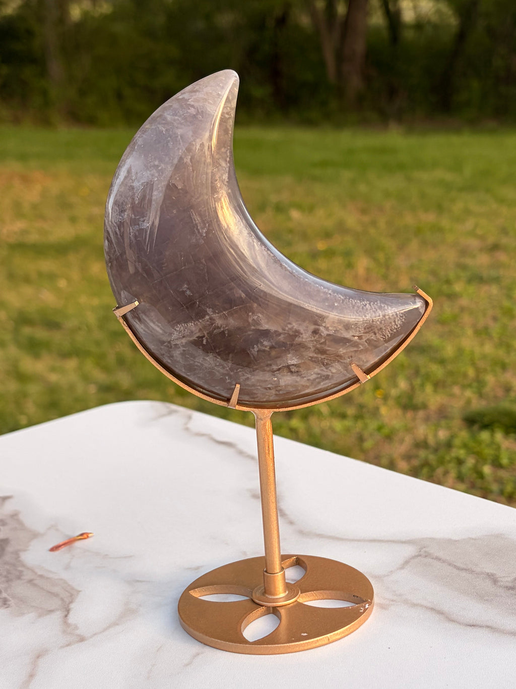 Blue Rose Quartz Moon on Stand