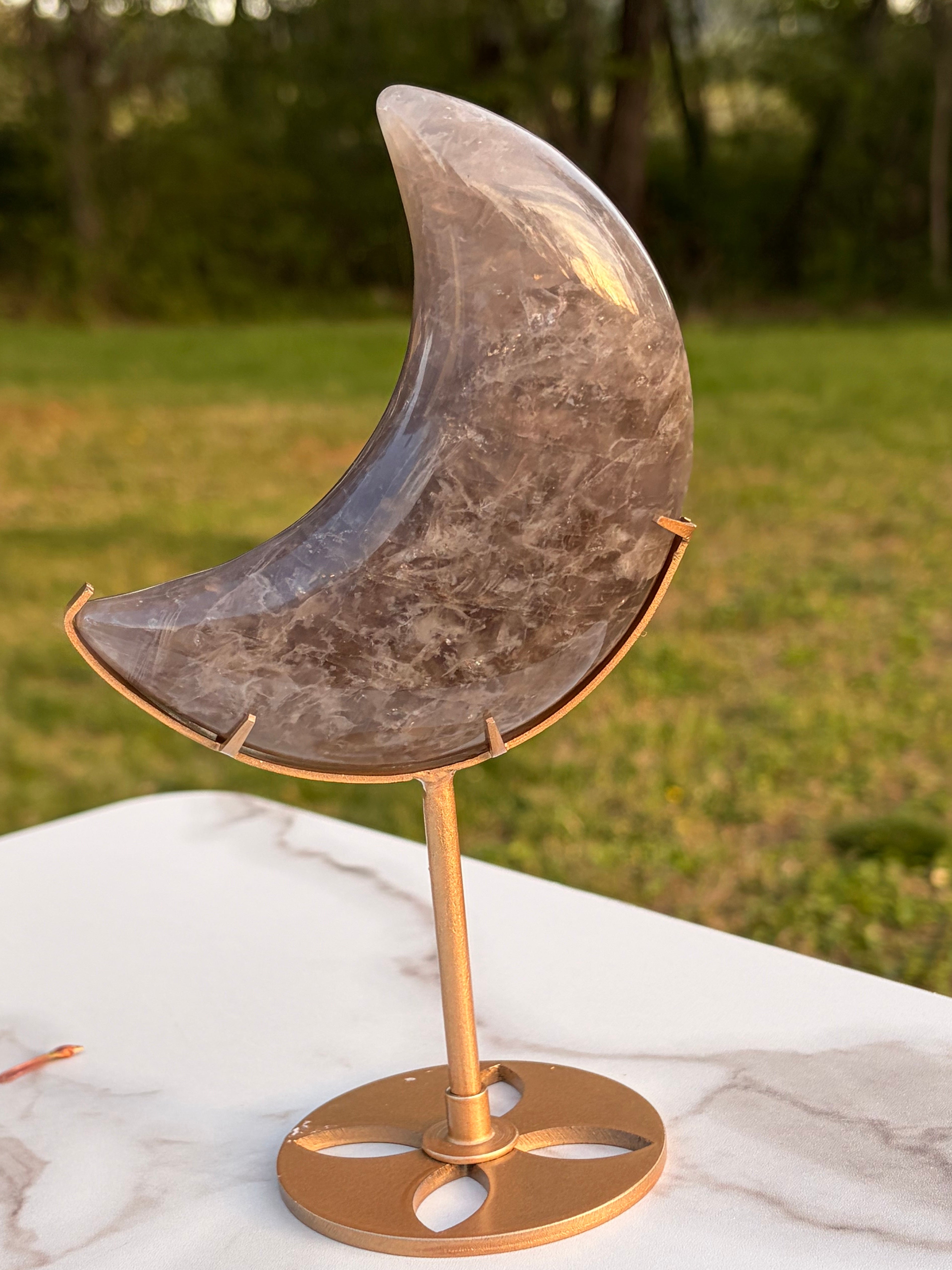 Blue Rose Quartz Moon on Stand