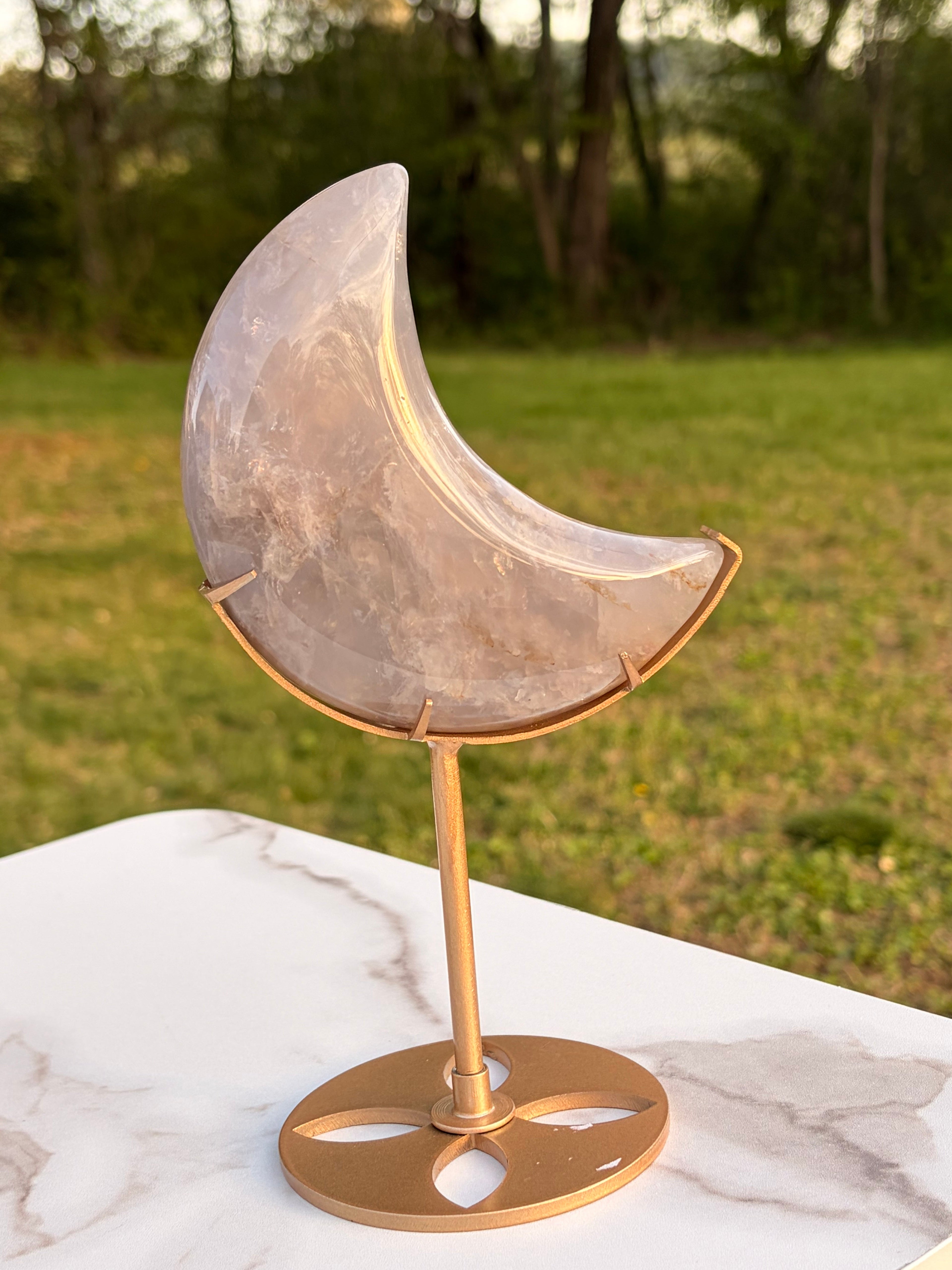 Blue Rose Quartz Moon on Stand