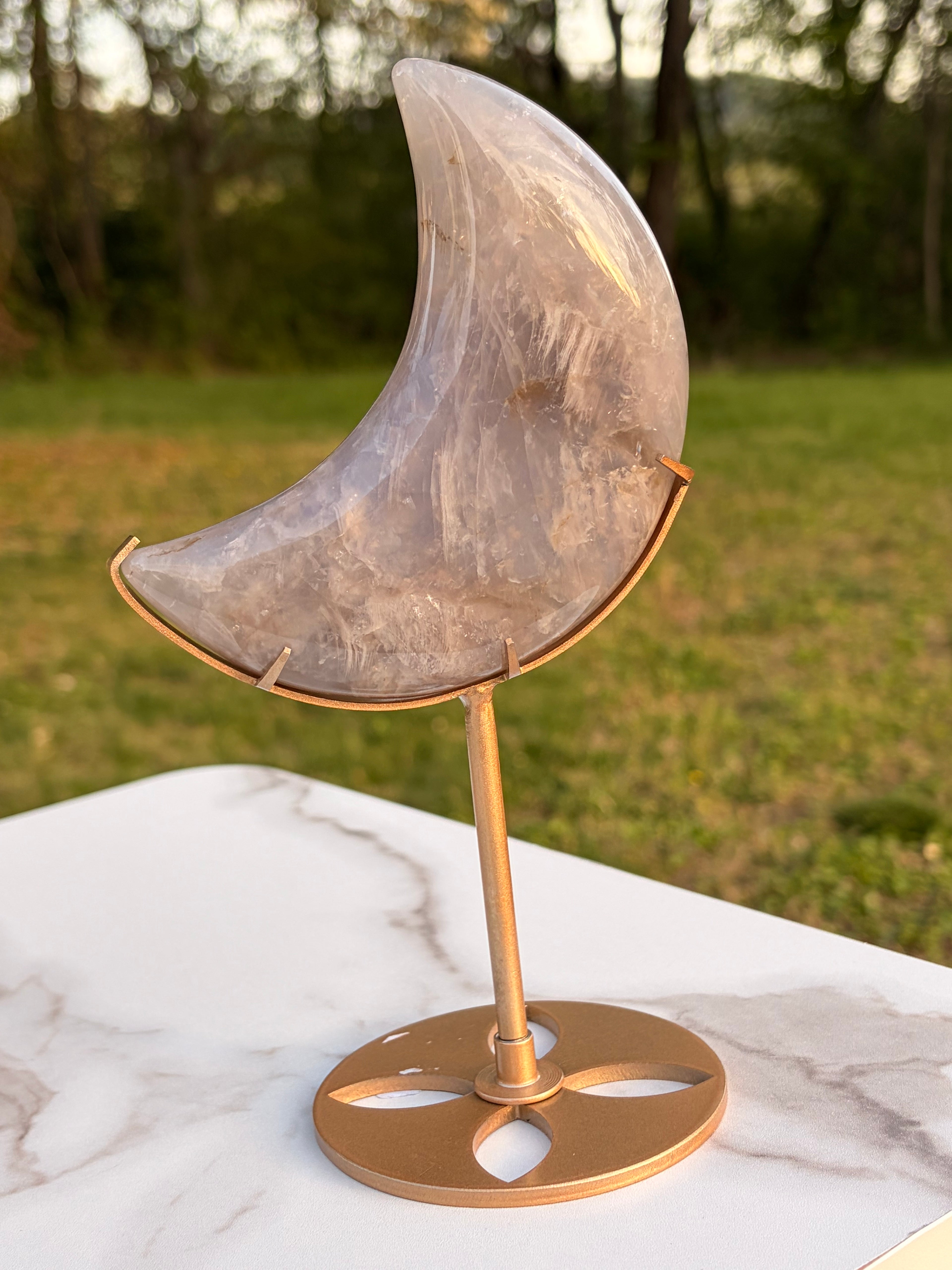 Blue Rose Quartz Moon on Stand