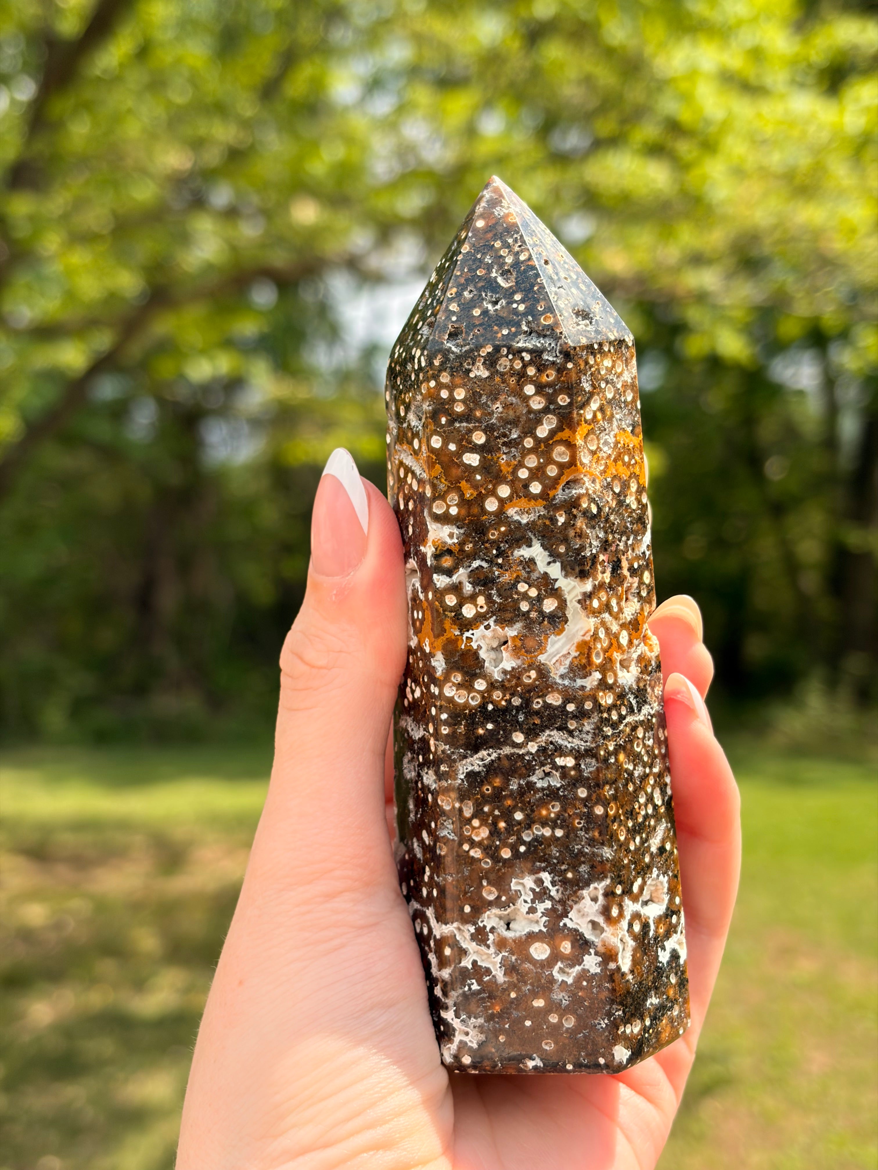 Orbicular Ocean Jasper Tower – Natural Earth Tones