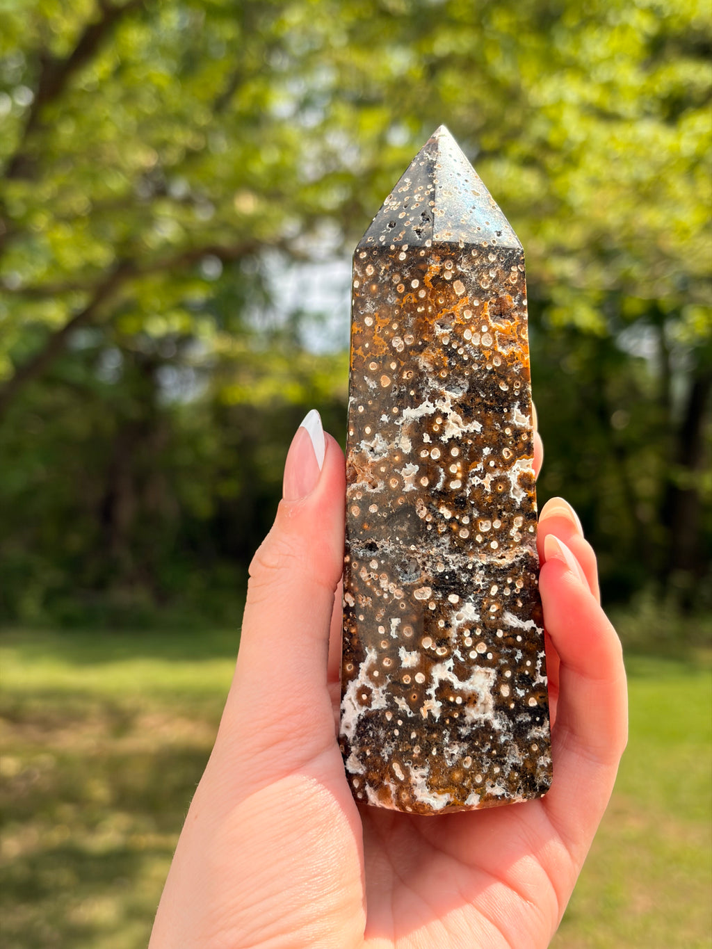 Orbicular Ocean Jasper Tower – Natural Earth Tones