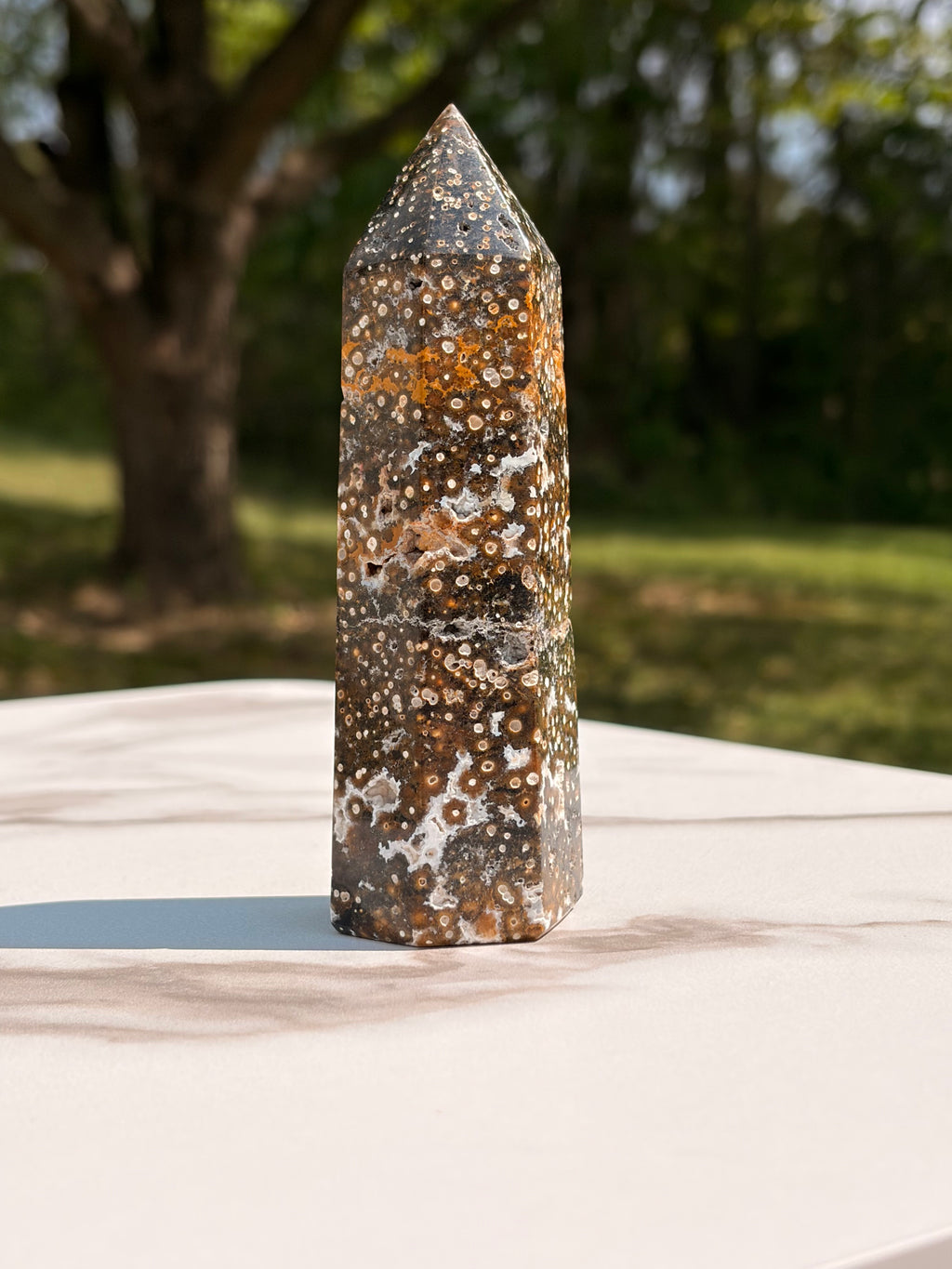 Orbicular Ocean Jasper Tower – Natural Earth Tones