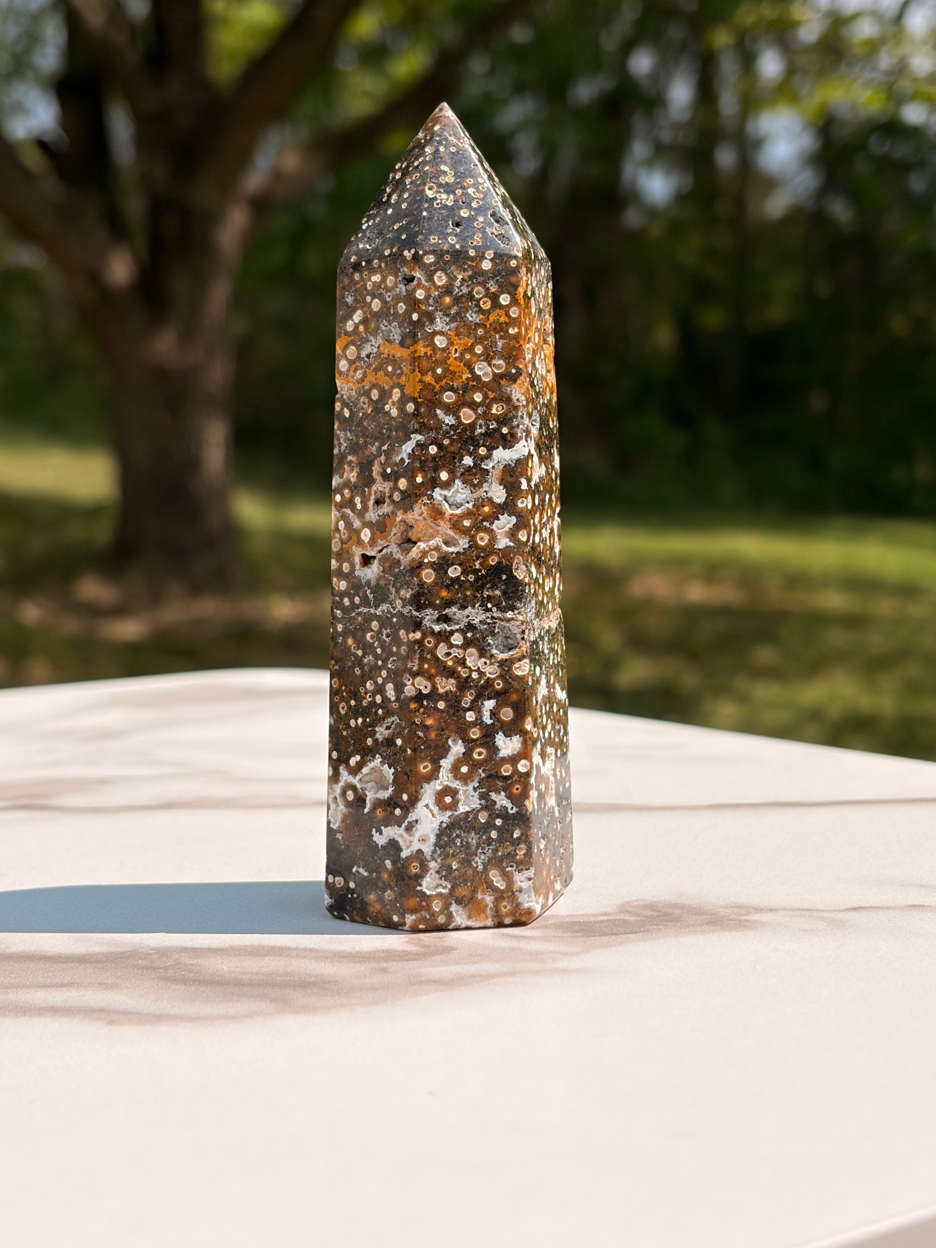 Orbicular Ocean Jasper Tower – Natural Earth Tones