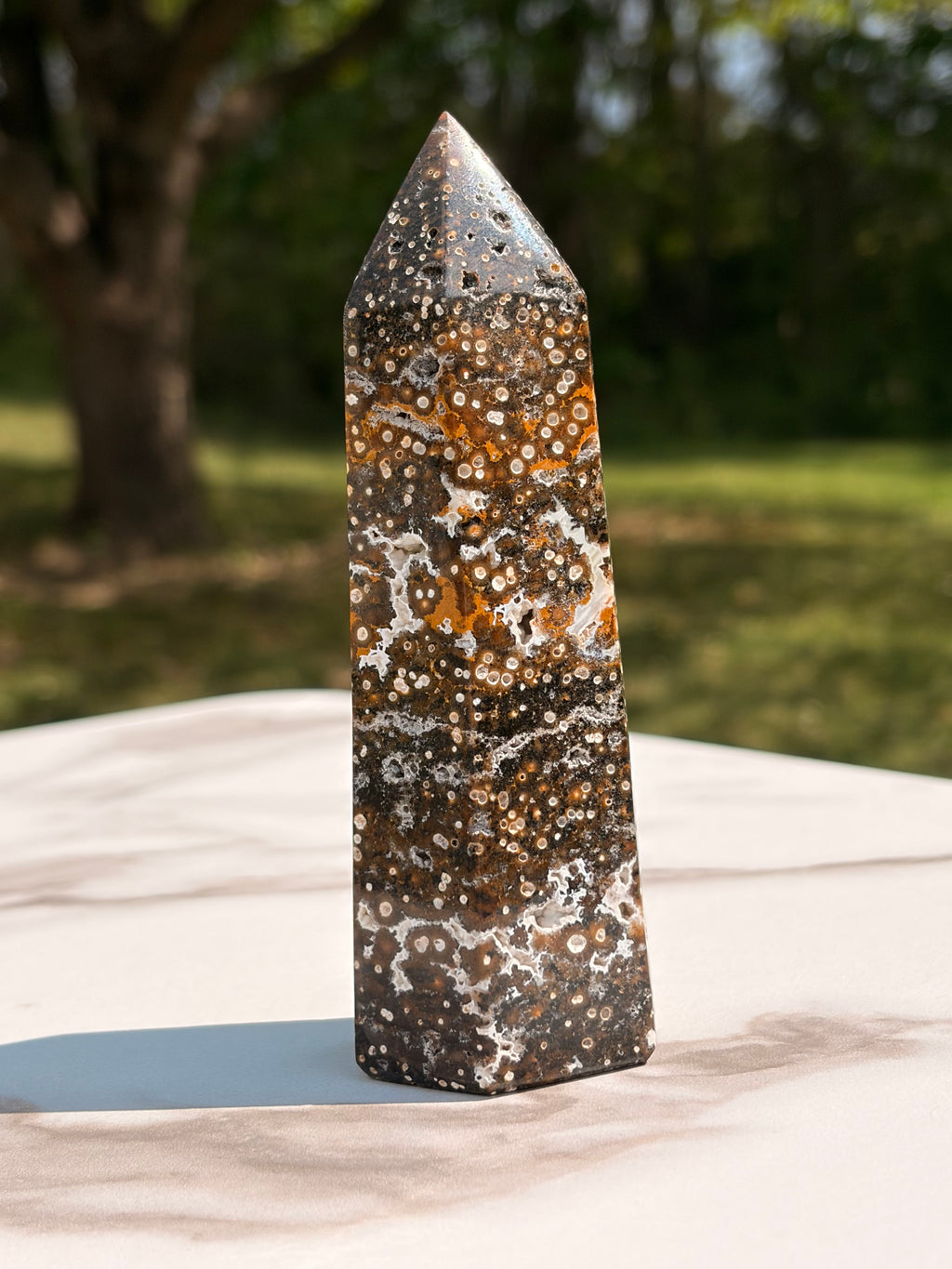 Orbicular Ocean Jasper Tower – Natural Earth Tones