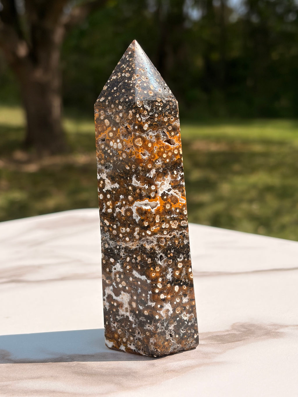 Orbicular Ocean Jasper Tower – Natural Earth Tones
