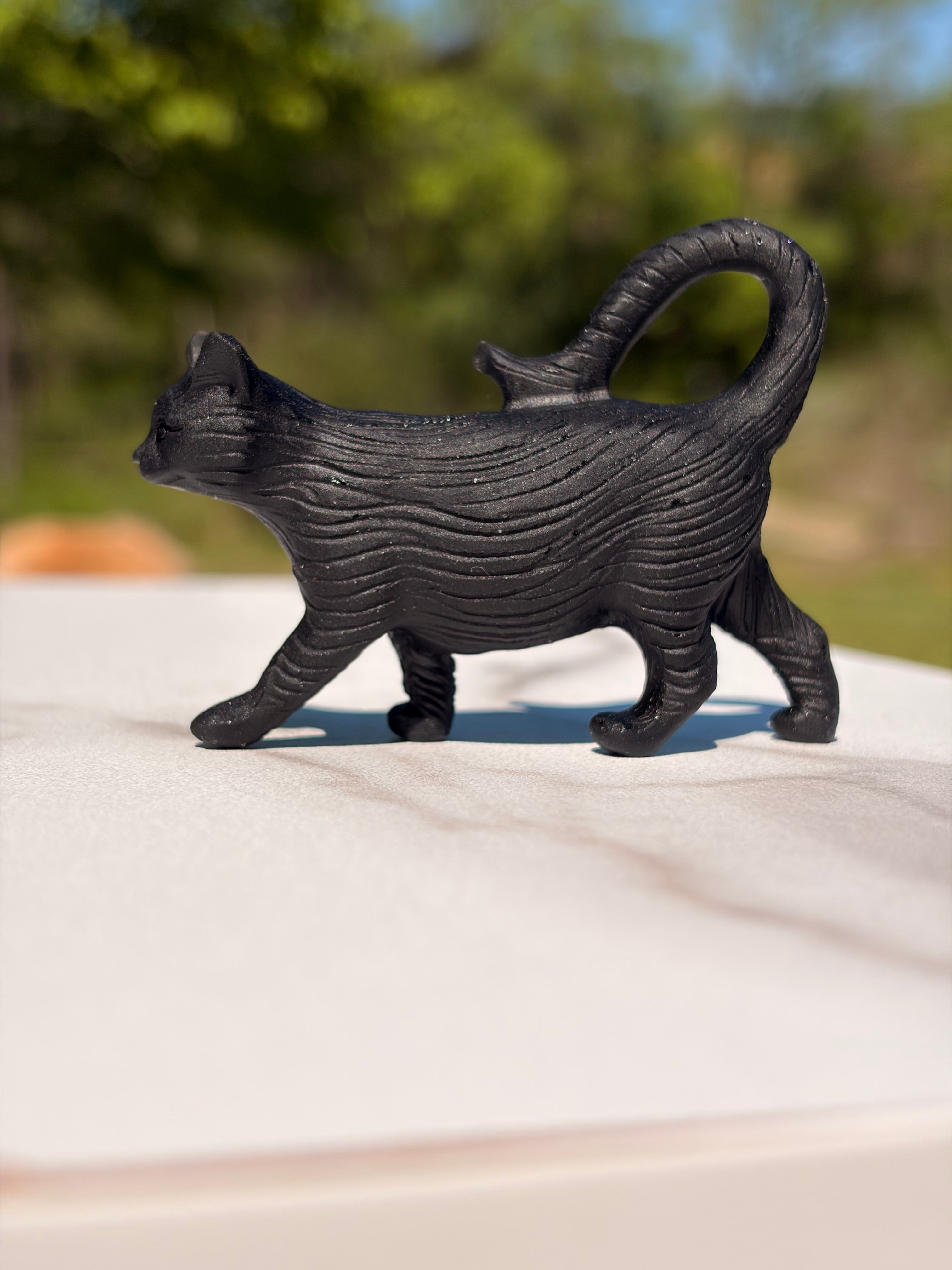 Black Obsidian Cat Carving