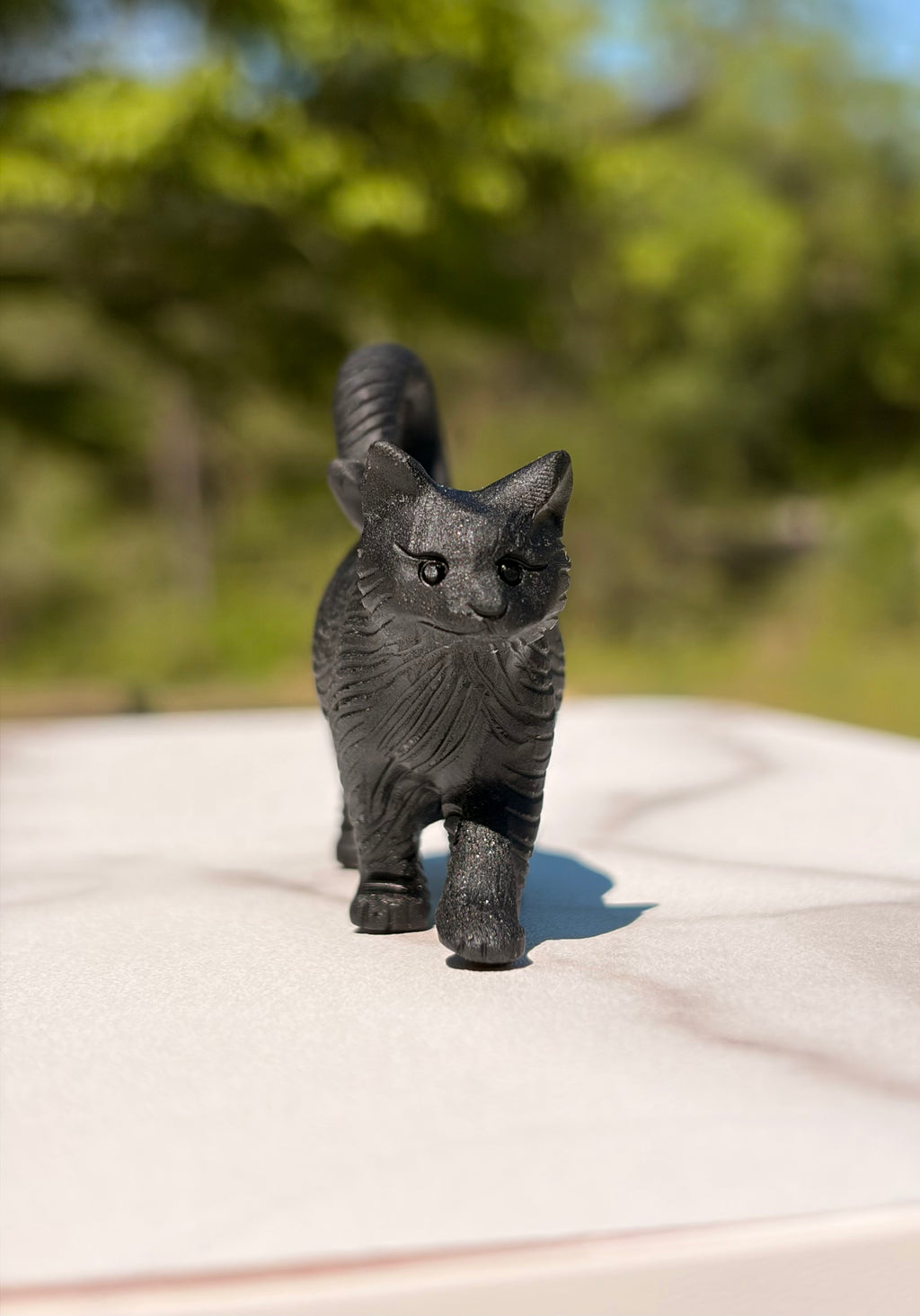 Black Obsidian Cat Carving