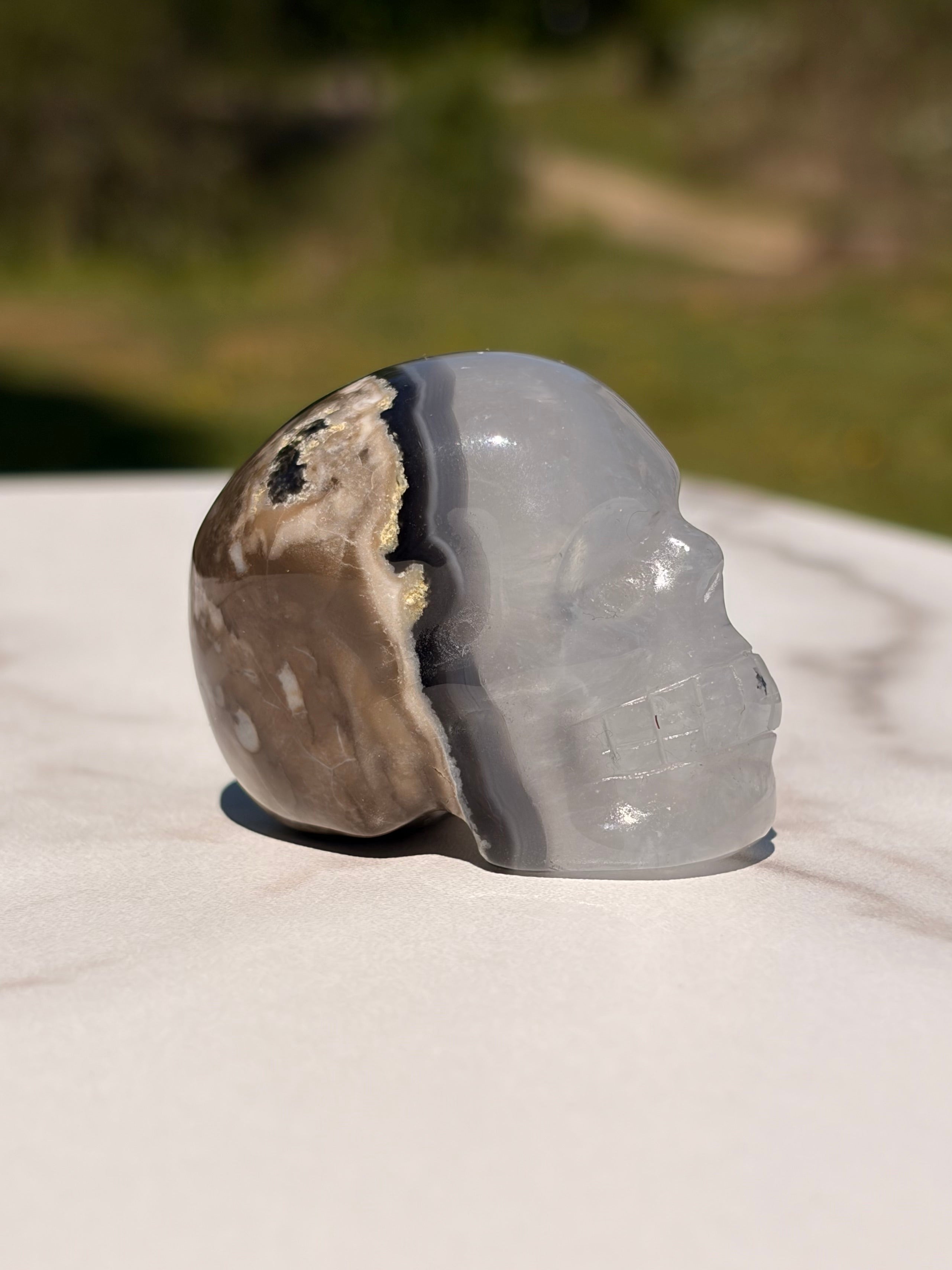 Volcano Agate Skull Carving
