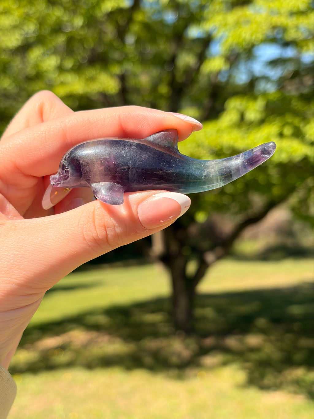 Purple Fluorite Dolphin Carving