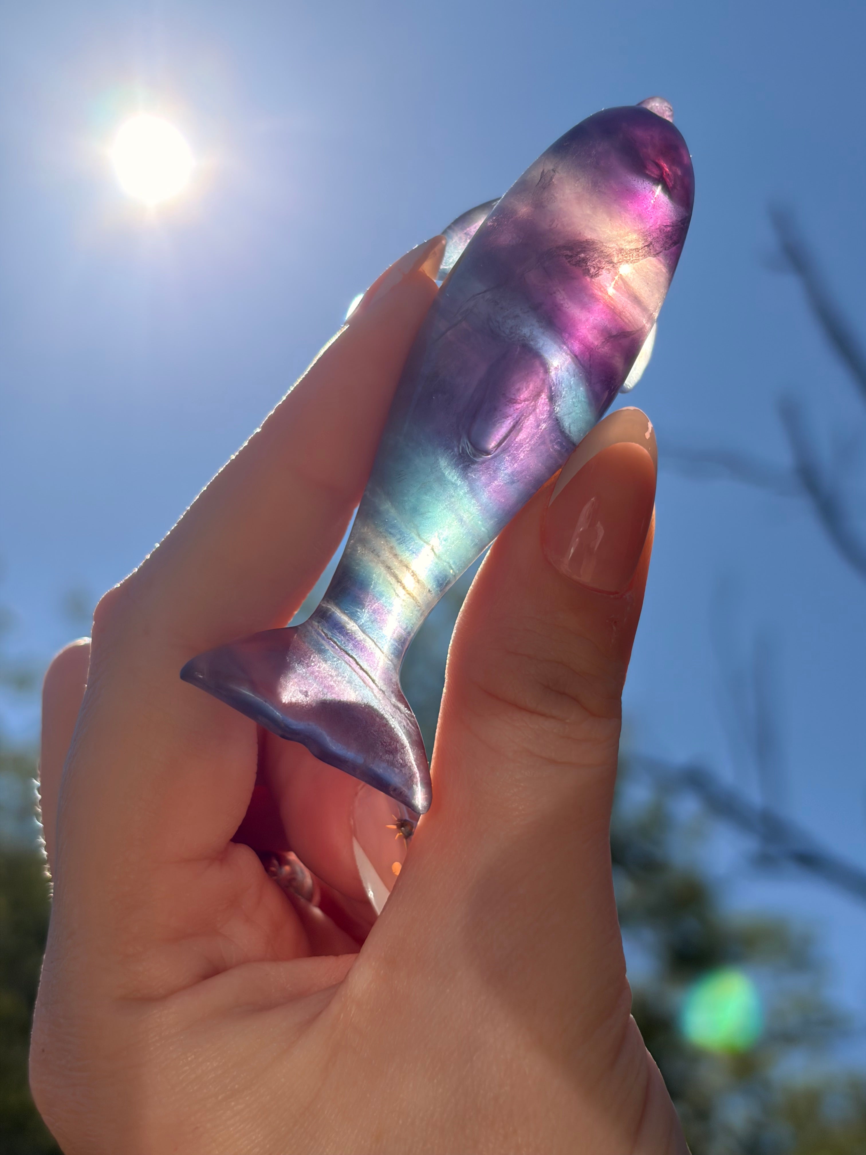 Purple Fluorite Dolphin Carving