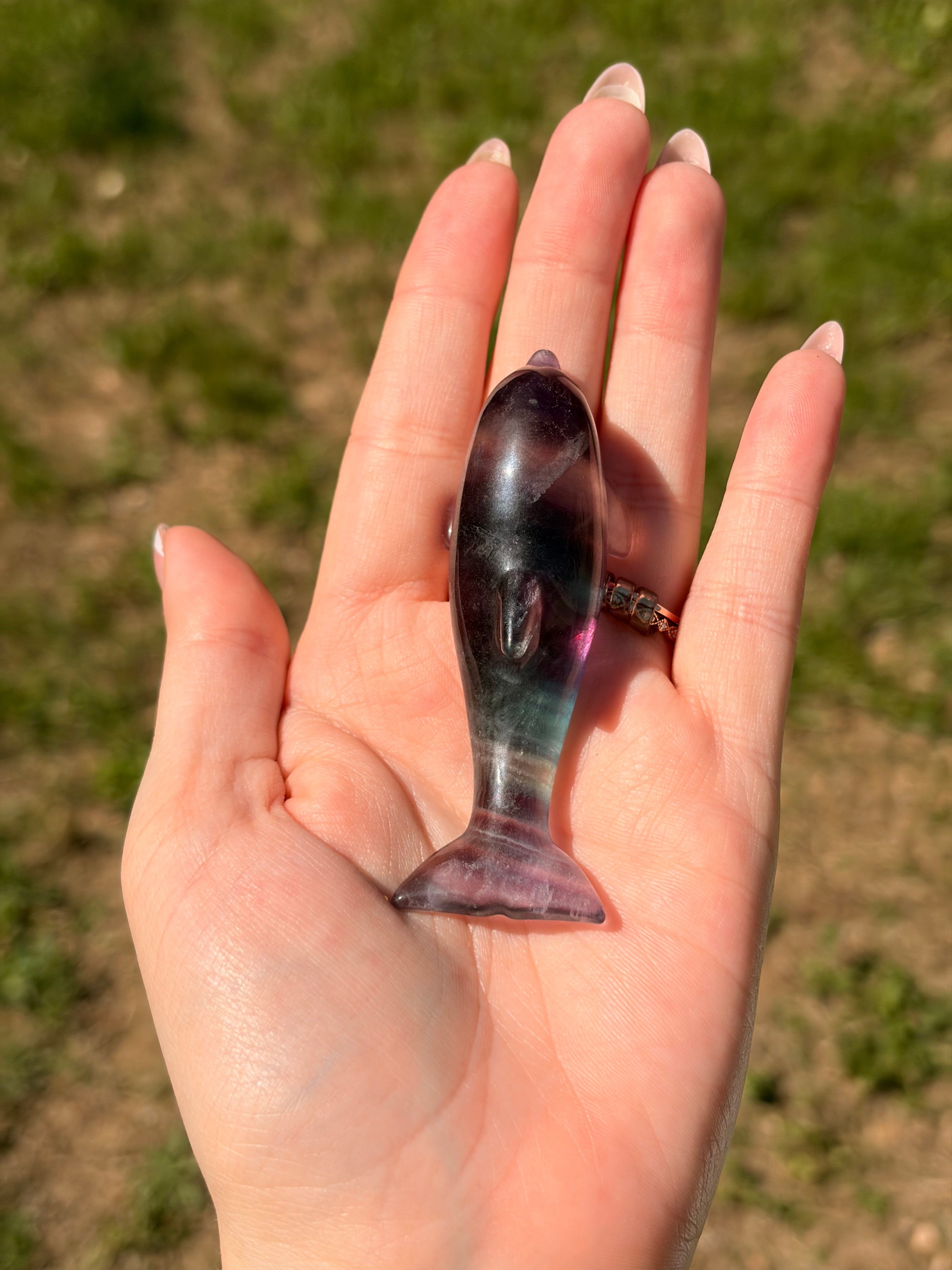 Purple Fluorite Dolphin Carving