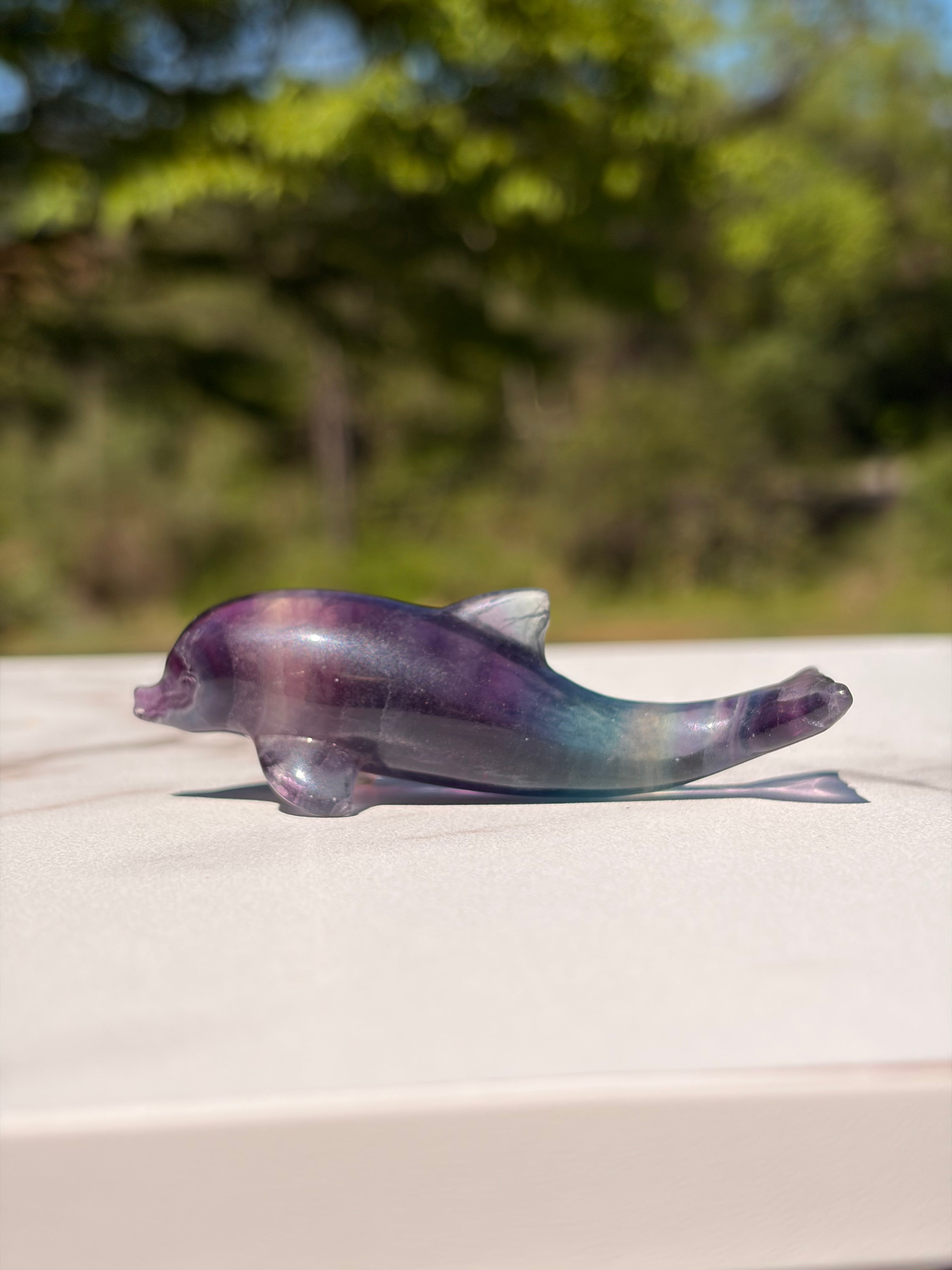 Purple Fluorite Dolphin Carving