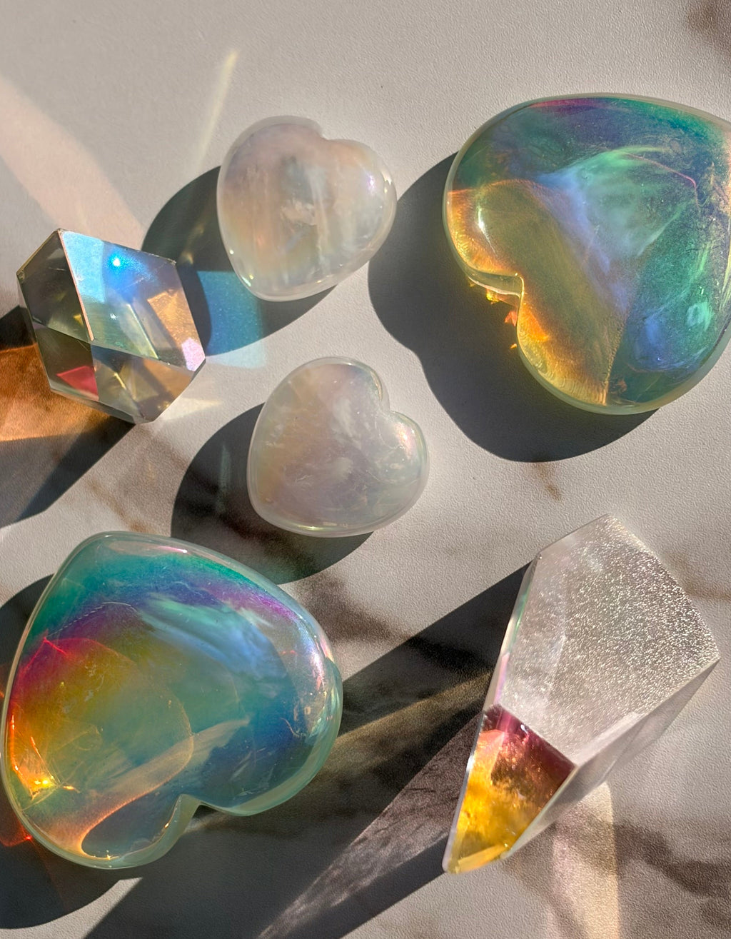 Aura Coated Clear Quartz Heart Carving | Imperfect