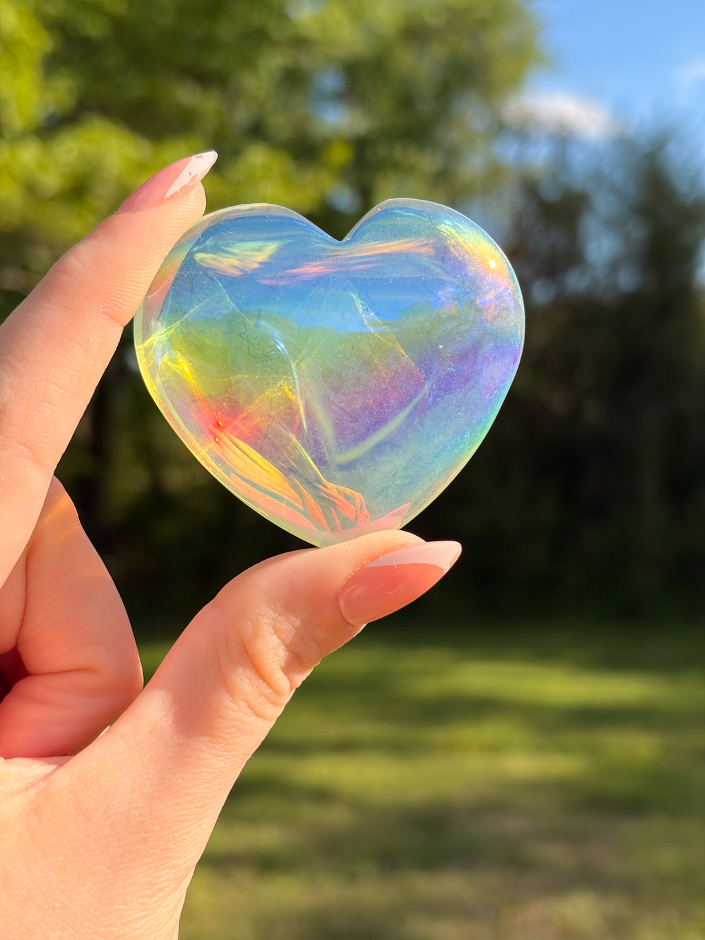 Aura Coated Clear Quartz Heart Carving | Imperfect