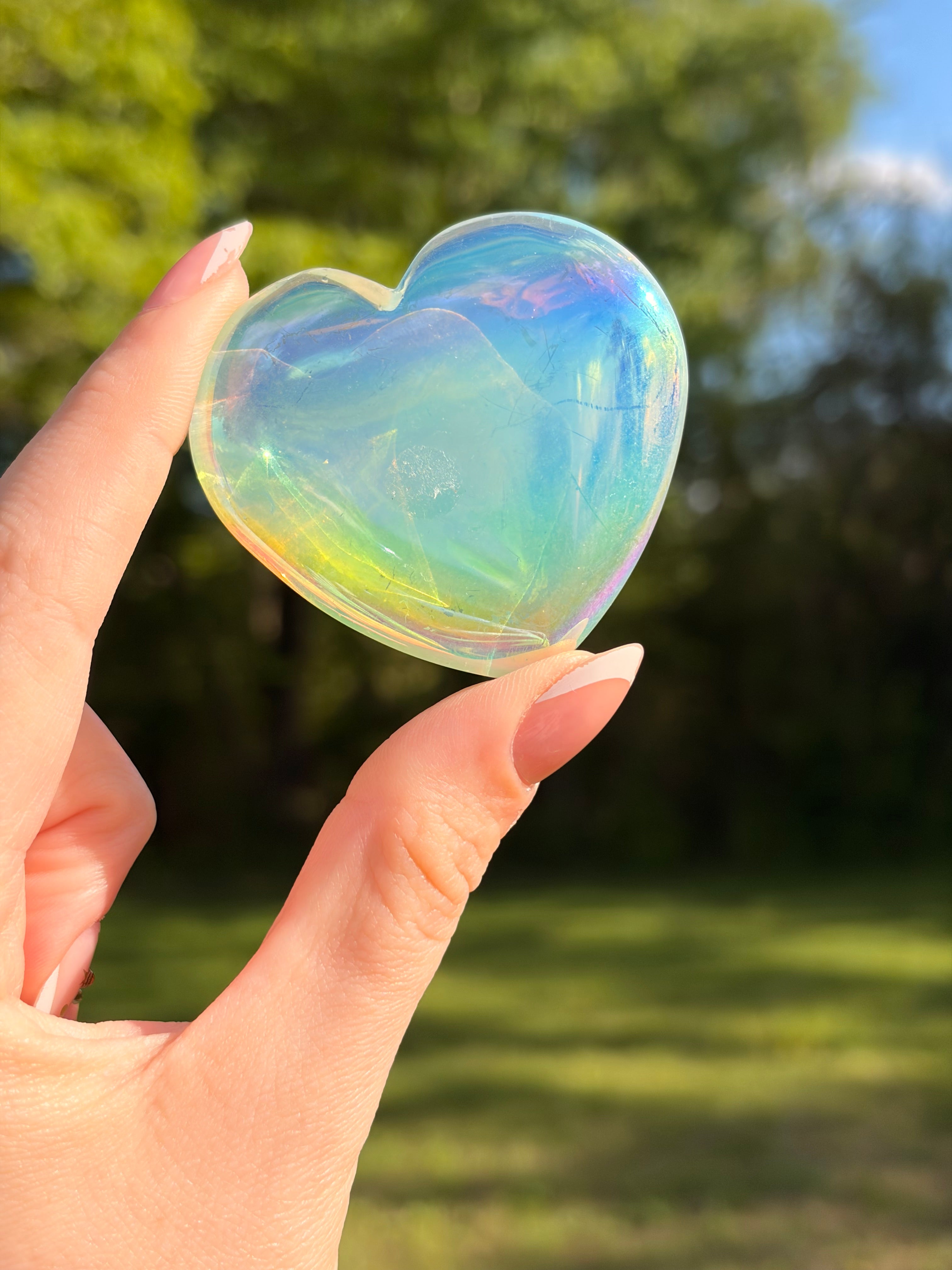 Aura Coated Clear Quartz Heart Carving | Imperfect