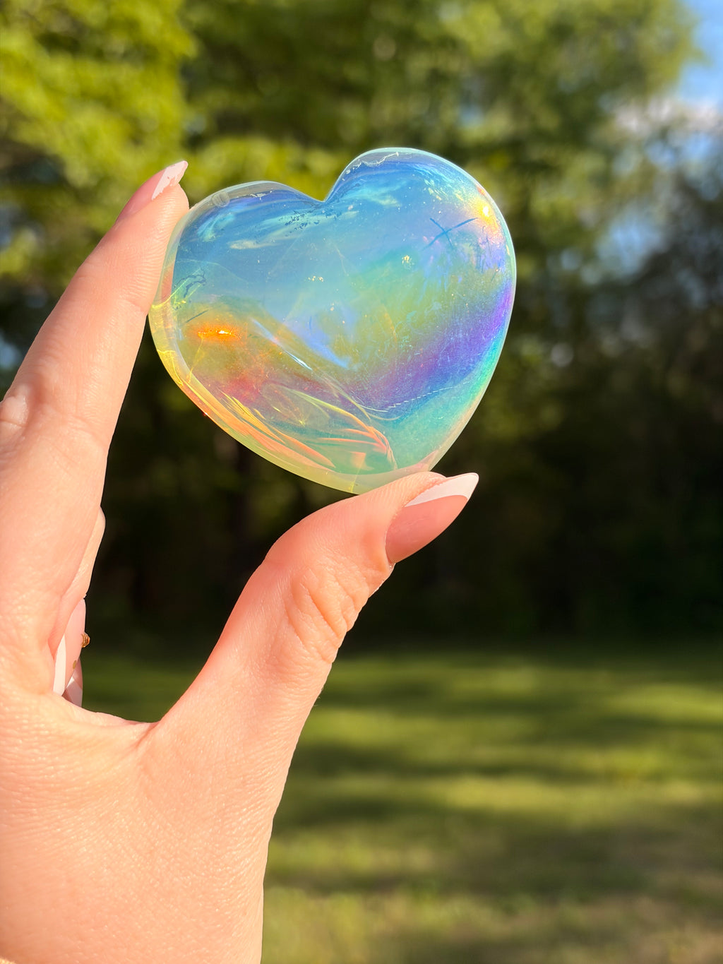 Aura Coated Clear Quartz Heart Carving | Imperfect