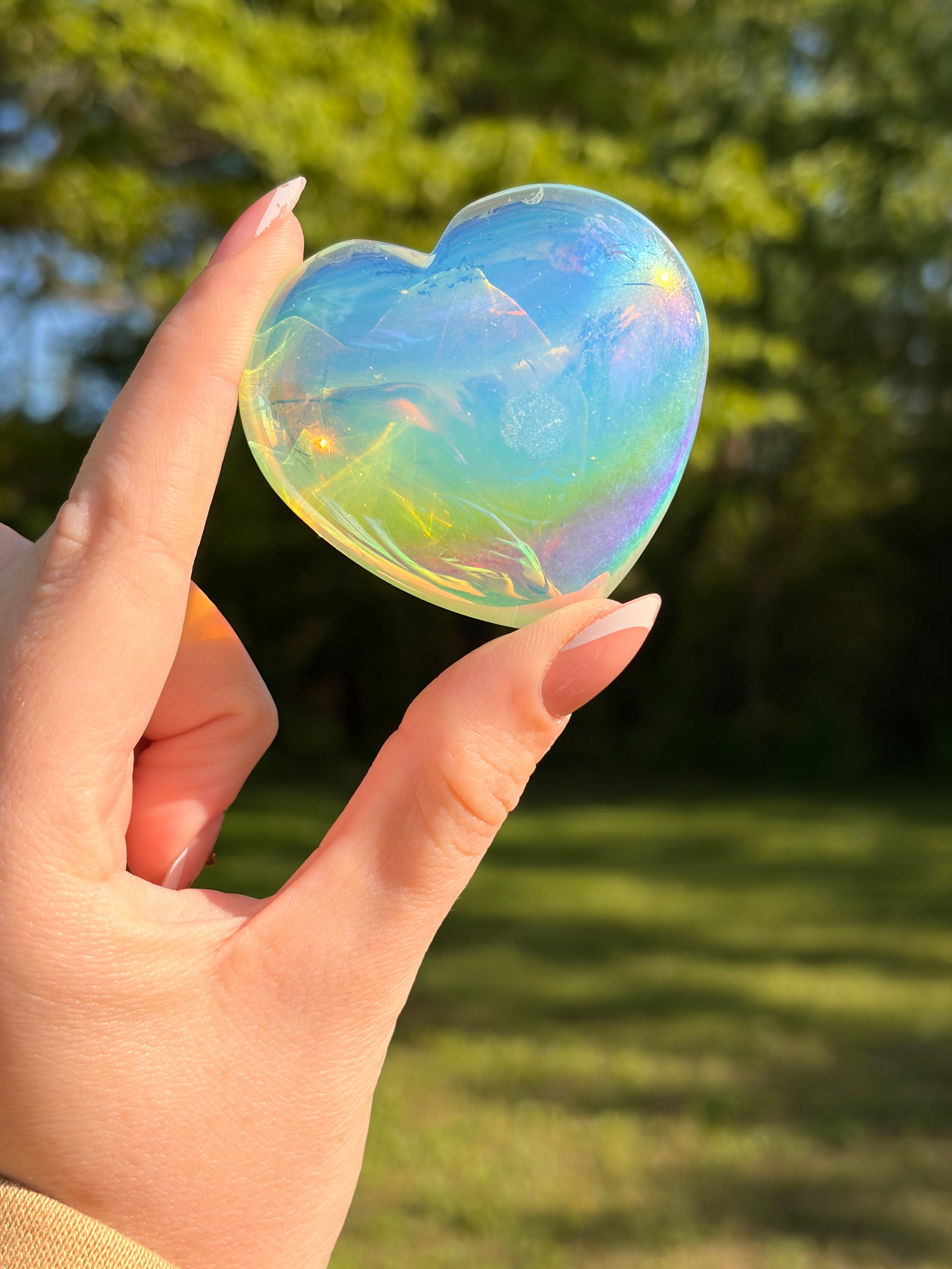 Aura Coated Clear Quartz Heart Carving | Imperfect