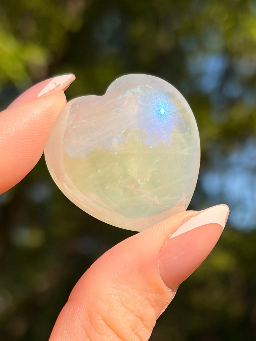 Aura Coated Mini Clear Quartz Heart Carving | Intuitively Chosen