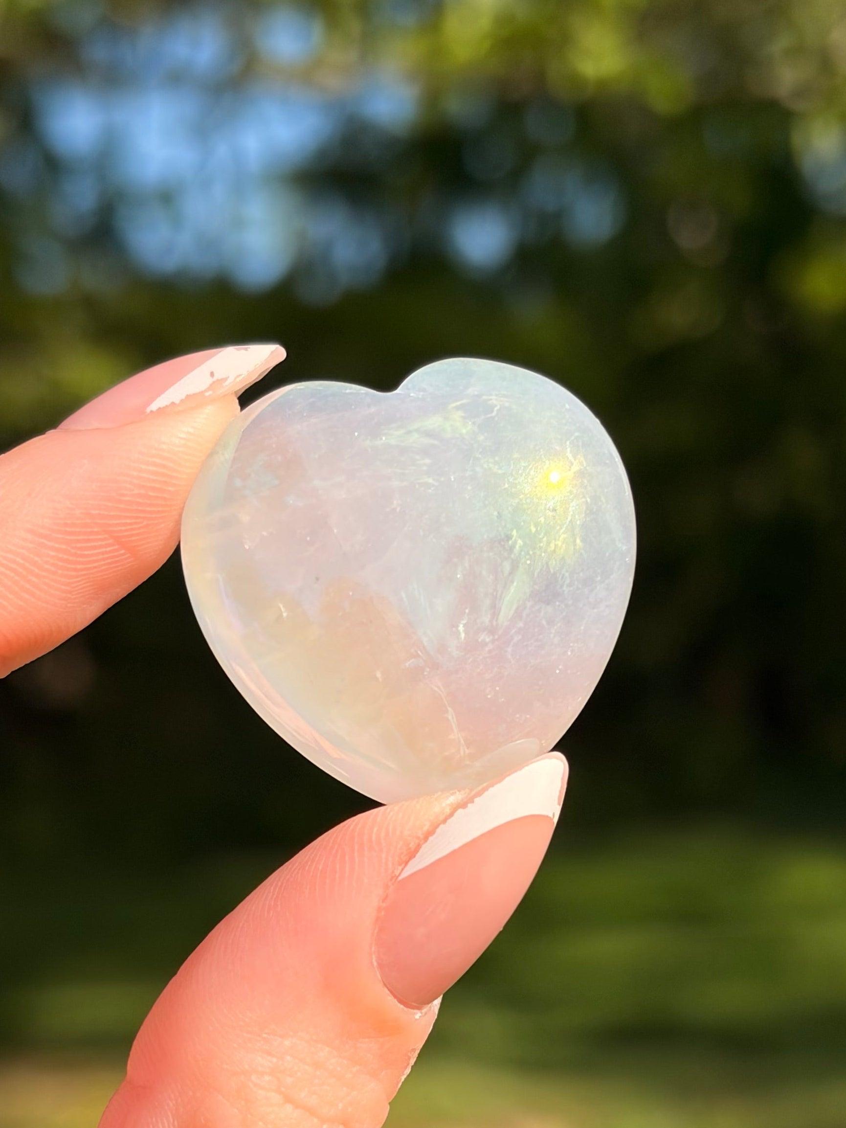 Aura Coated Mini Clear Quartz Heart Carving | Intuitively Chosen