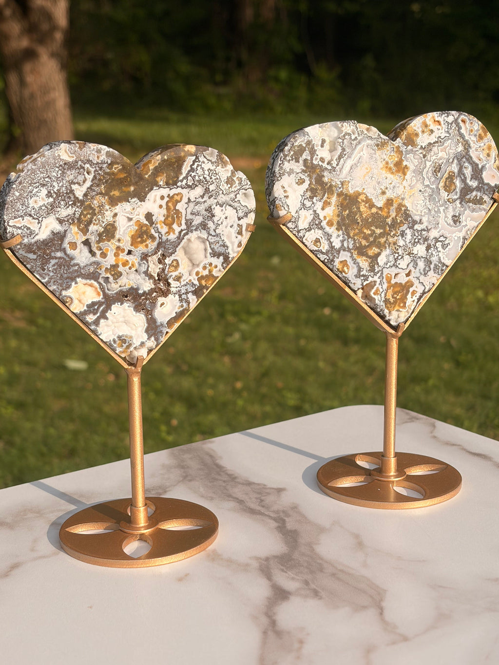 Ocean Jasper Hearts w/ Stand