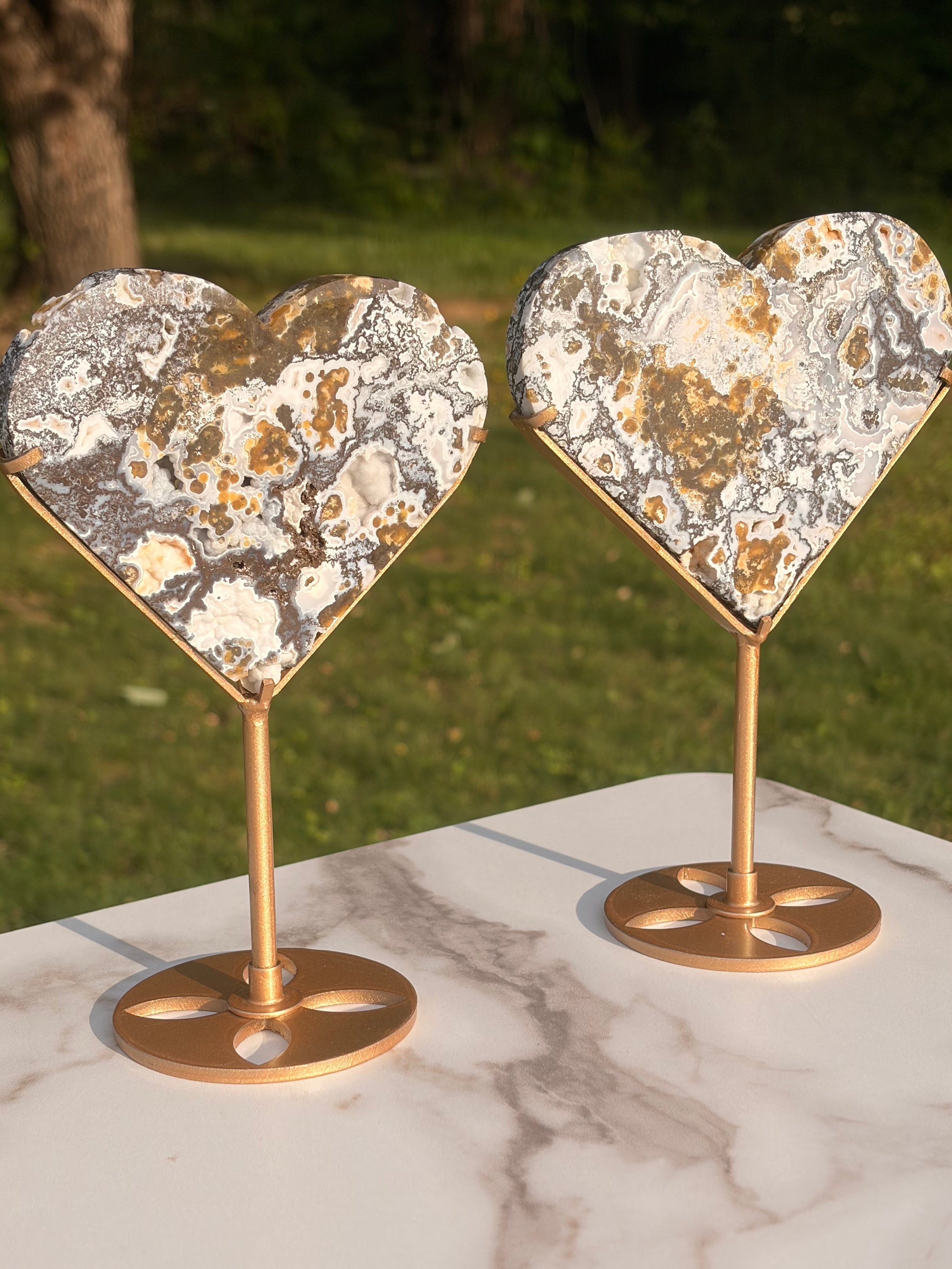 Ocean Jasper Hearts w/ Stand