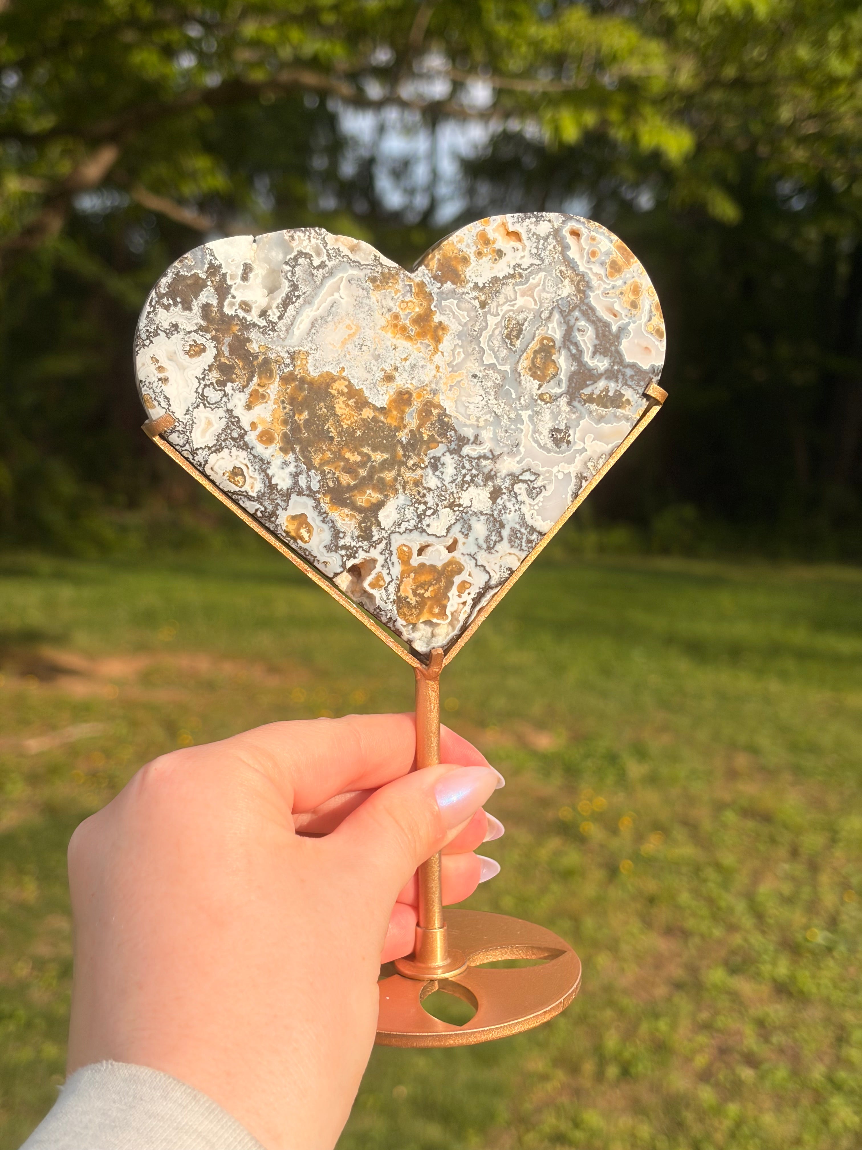 Ocean Jasper Hearts w/ Stand