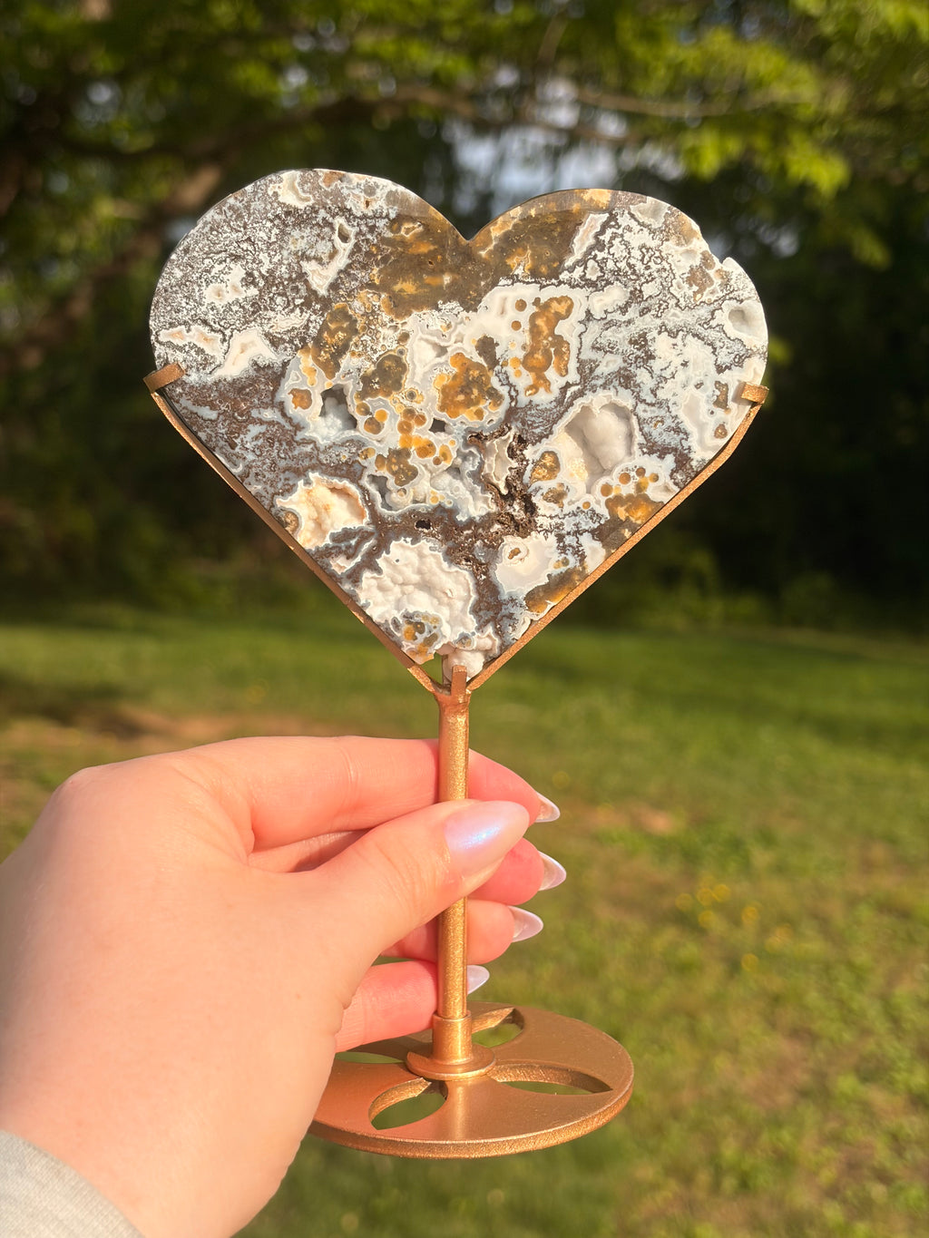 Ocean Jasper Hearts w/ Stand
