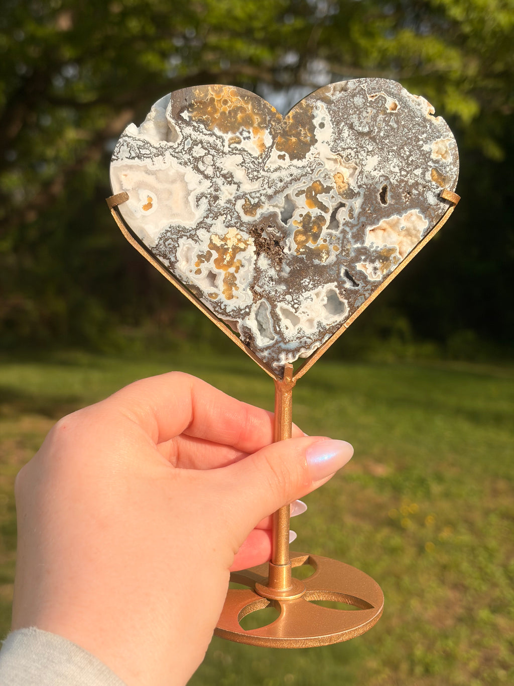 Ocean Jasper Hearts w/ Stand