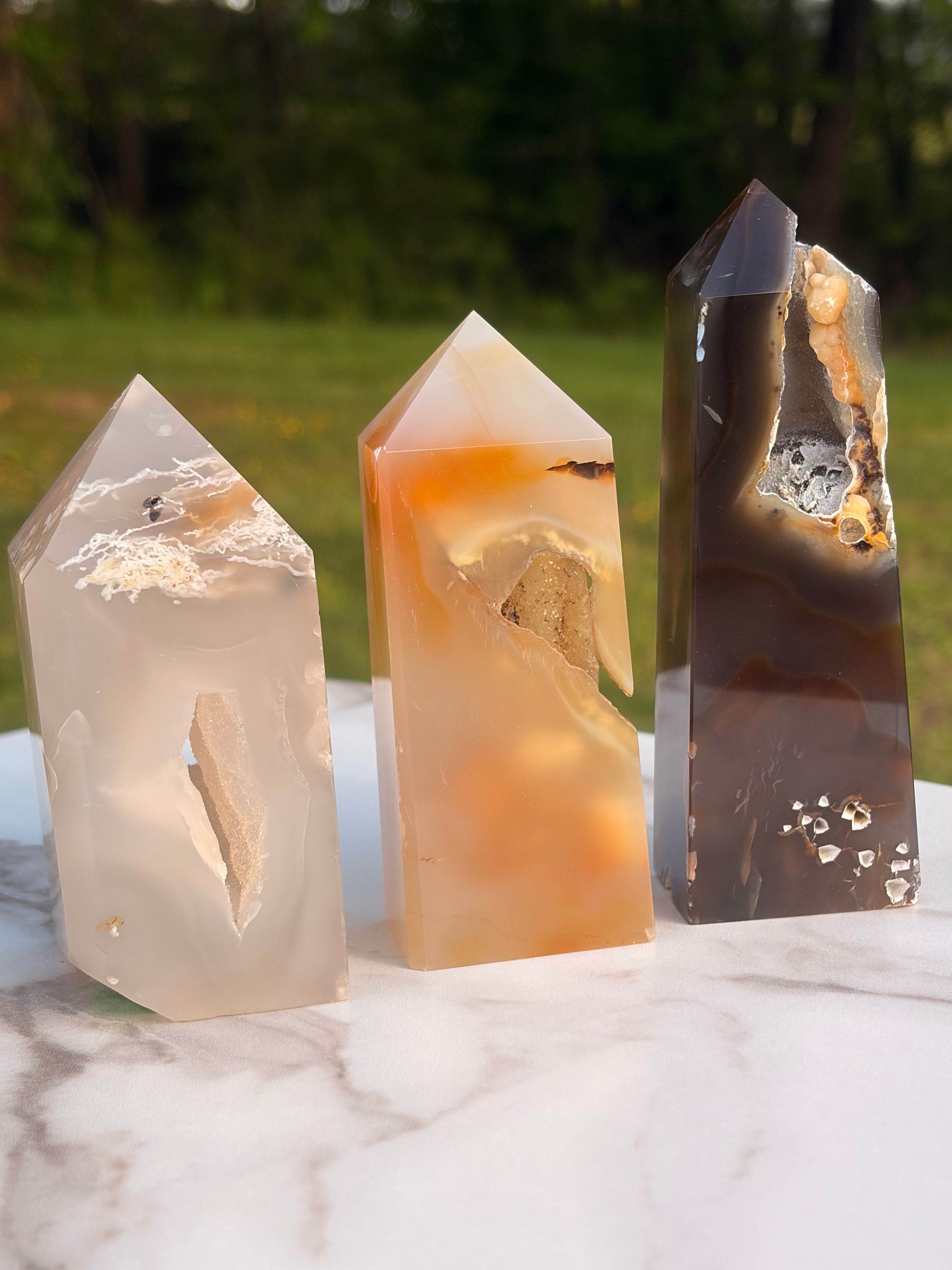 Natural Druzy Agate Towers