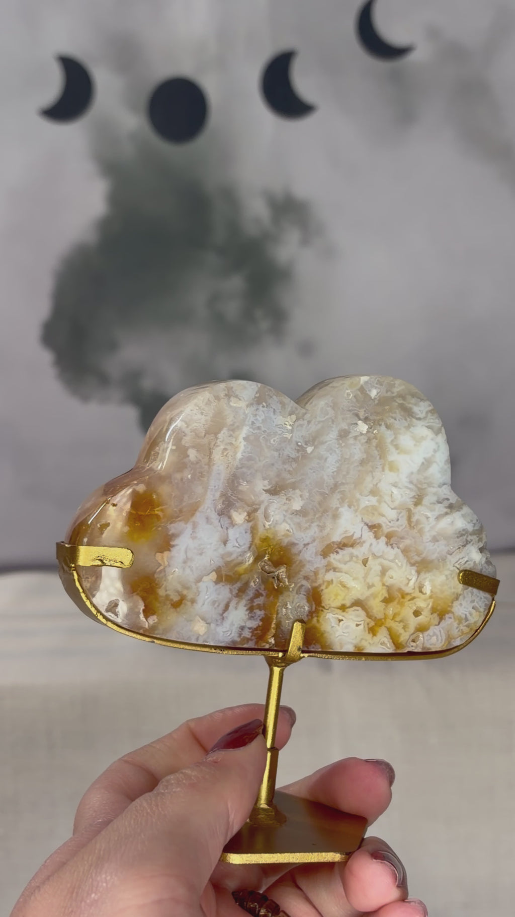 Pink Plume Agate Cloud on Stand