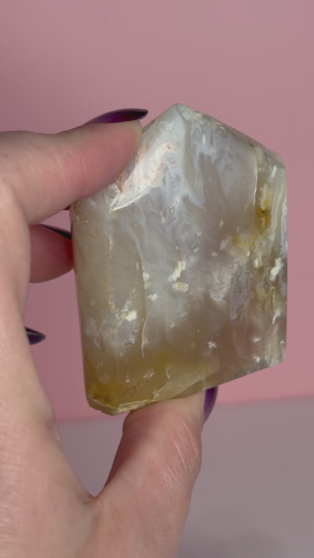 Pink Plume Agate Domino Tower - D