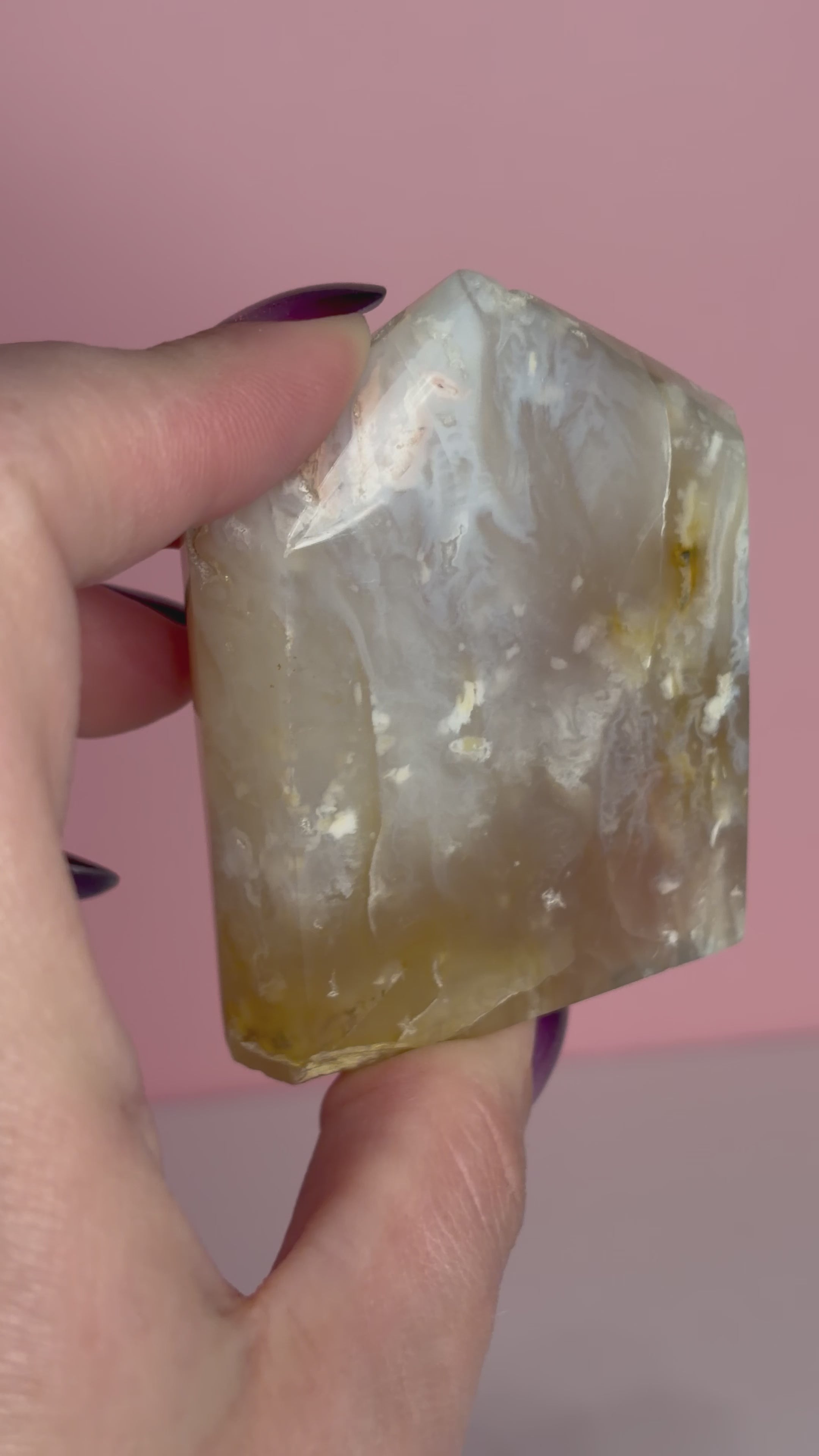 Pink Plume Agate Domino Tower - D