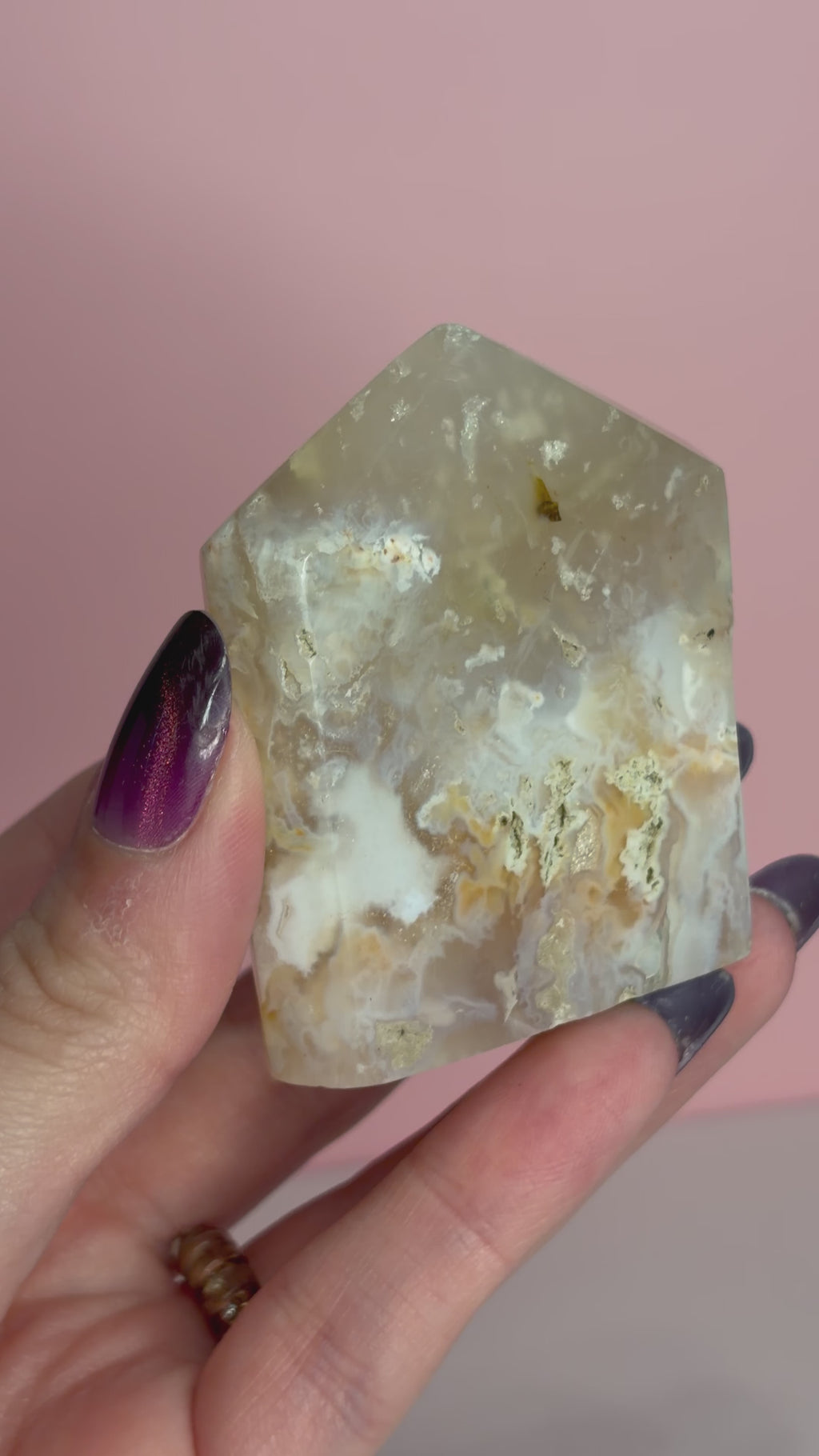Pink Plume Agate Domino Tower - B